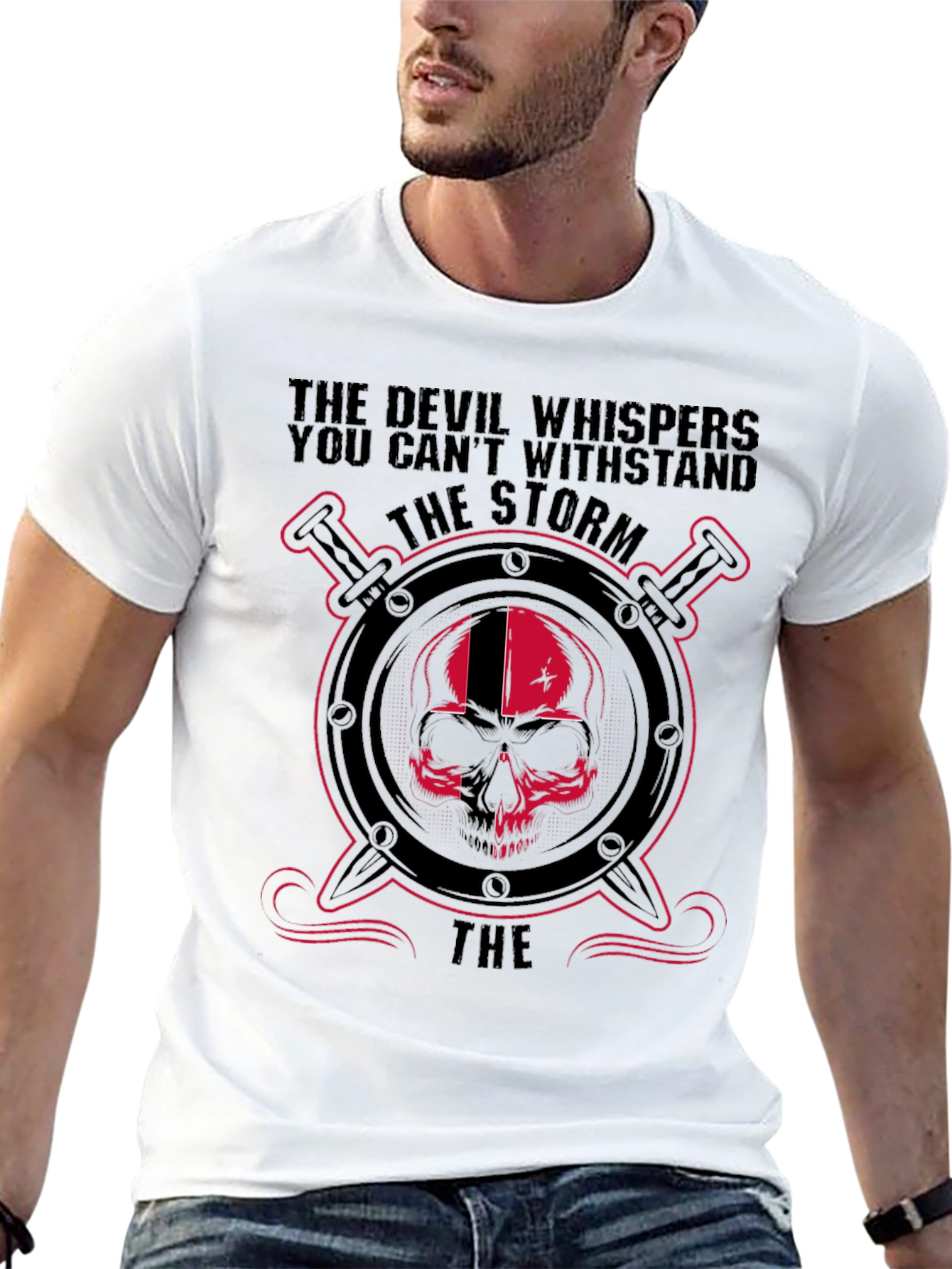 Devil Skull Storm Graphic Black T-Shirt