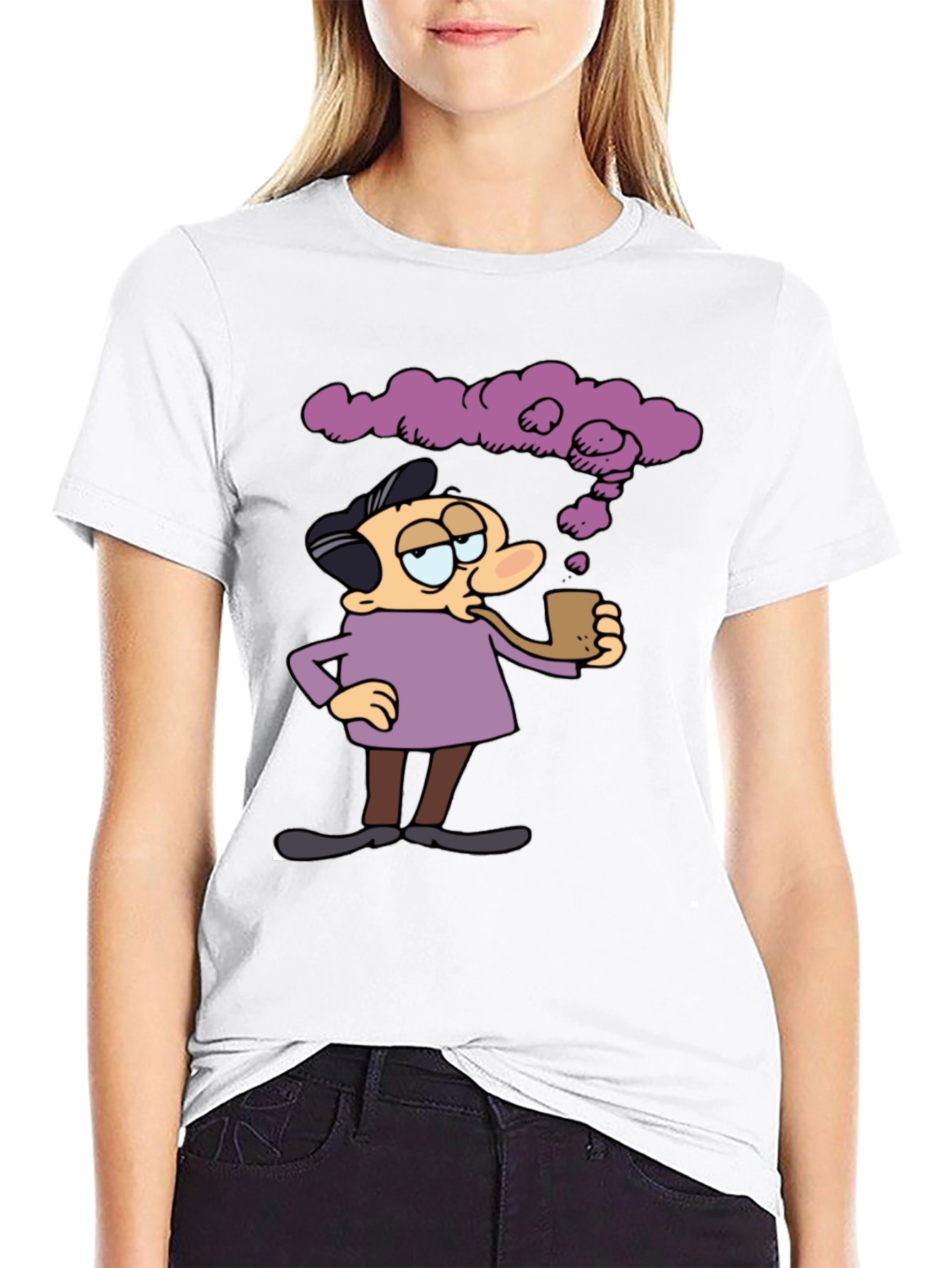 Cartoon Man Smoking Pipe Graphic T-Shirt