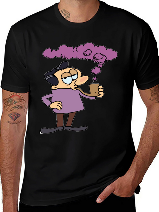 Cartoon Man Smoking Pipe Graphic T-Shirt