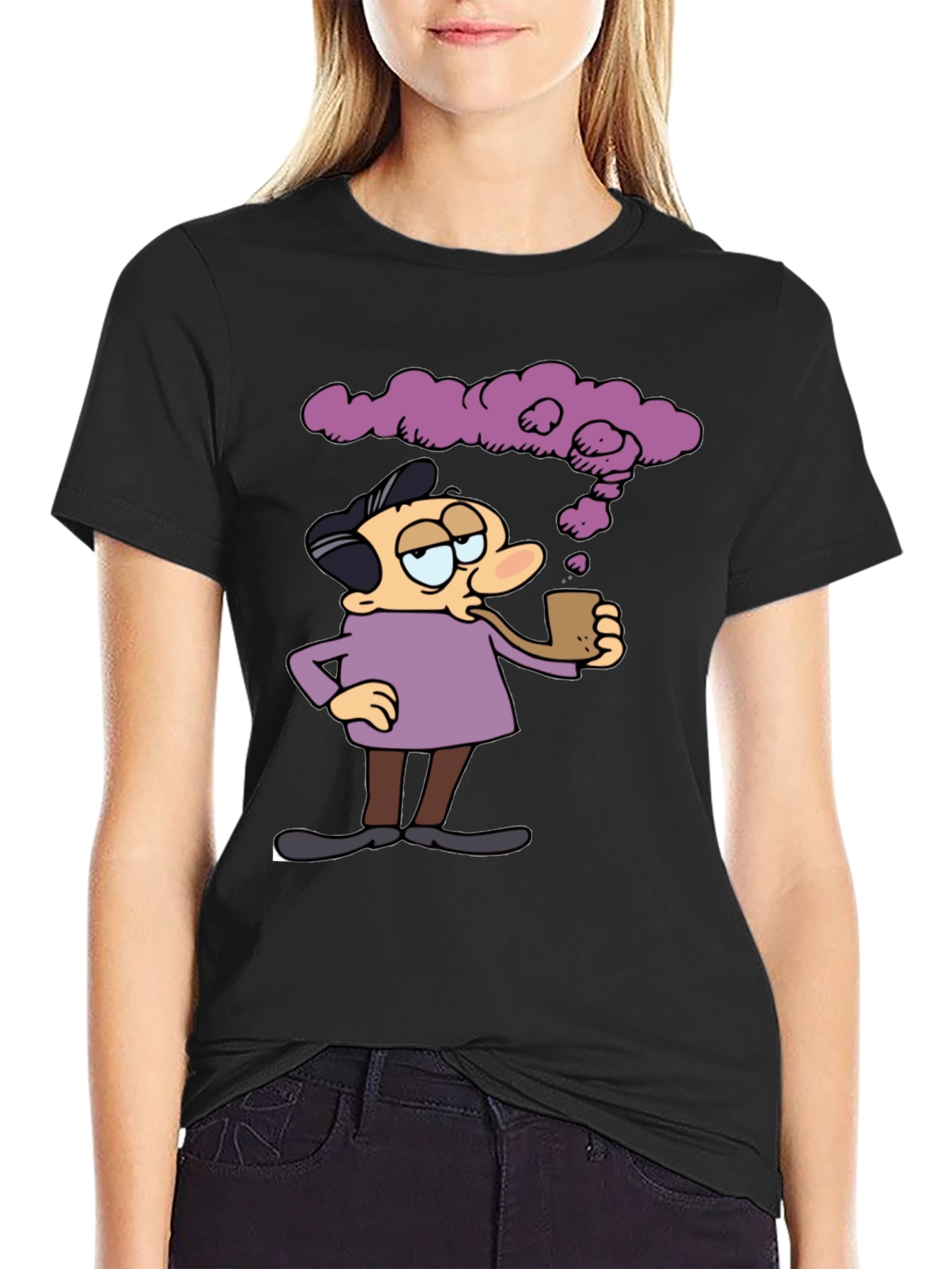 Cartoon Man Smoking Pipe Graphic T-Shirt