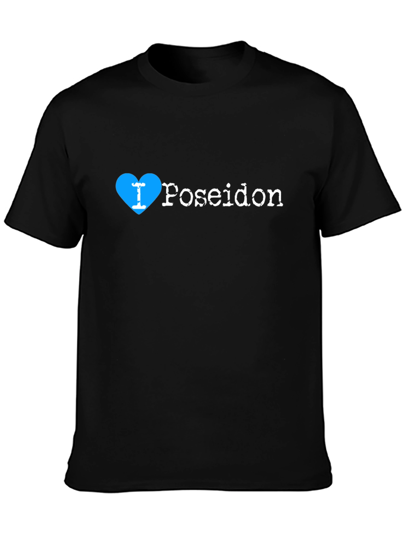 I Love Poseidon Black Cotton Graphic Tee