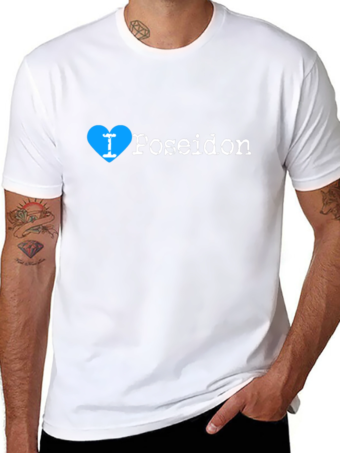 I Love Poseidon Black Cotton Graphic Tee