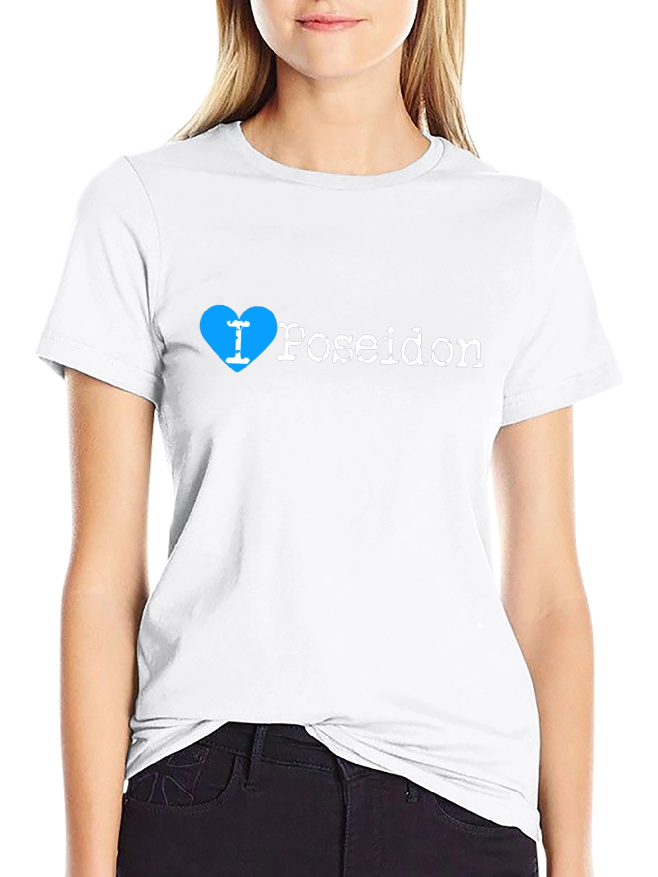 I Love Poseidon Black Cotton Graphic Tee