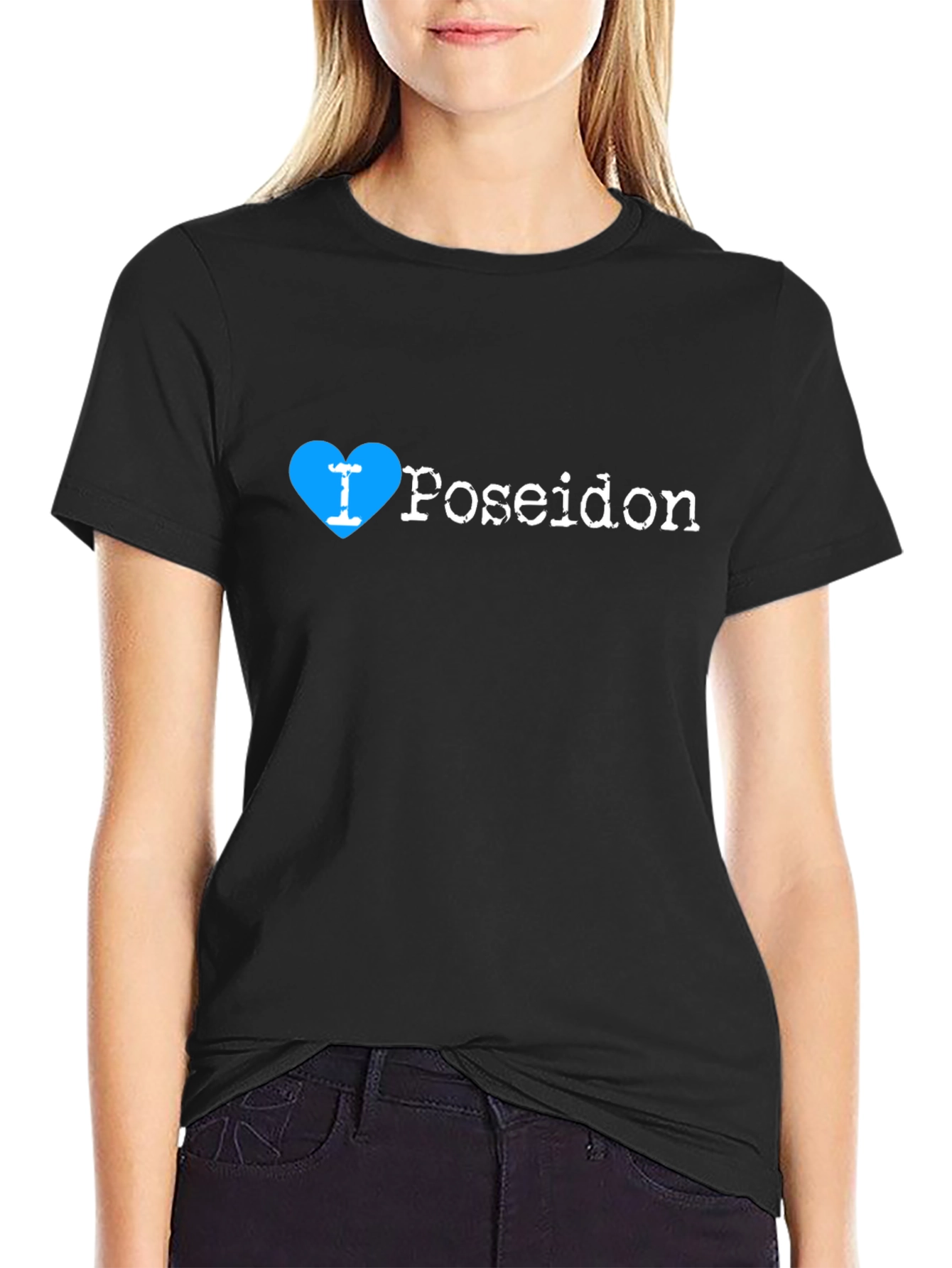 I Love Poseidon Black Cotton Graphic Tee