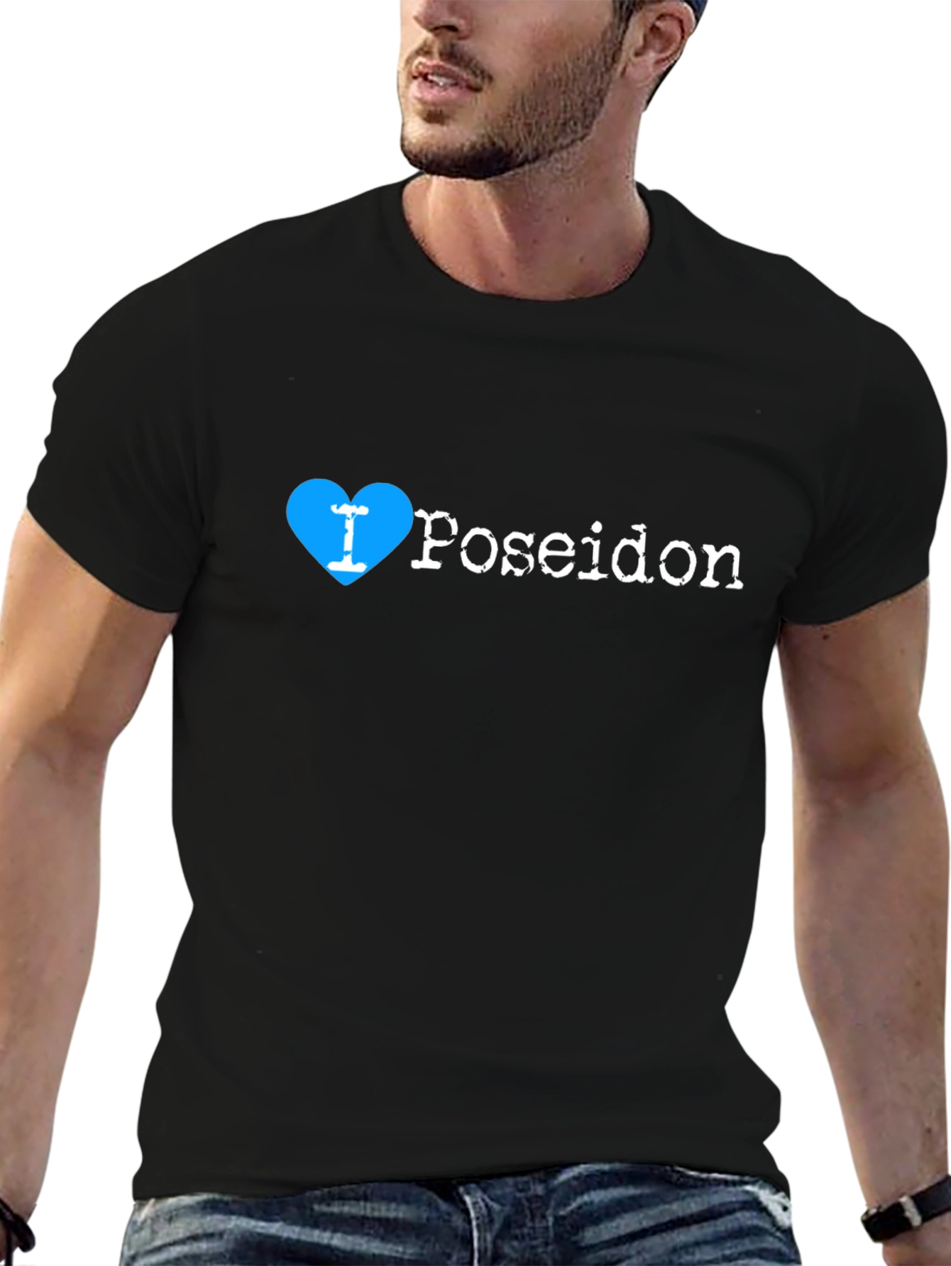 I Love Poseidon Black Cotton Graphic Tee