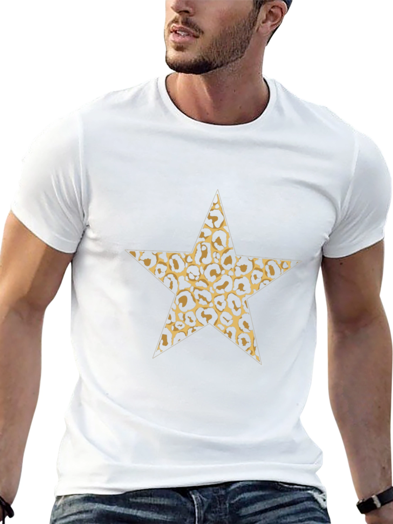 Leopard Star Print Black Tee