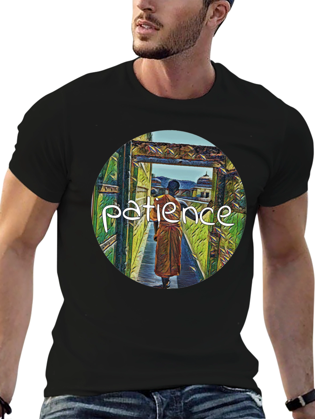 Patience Monk Black T-Shirt - Find Your Inner Peace