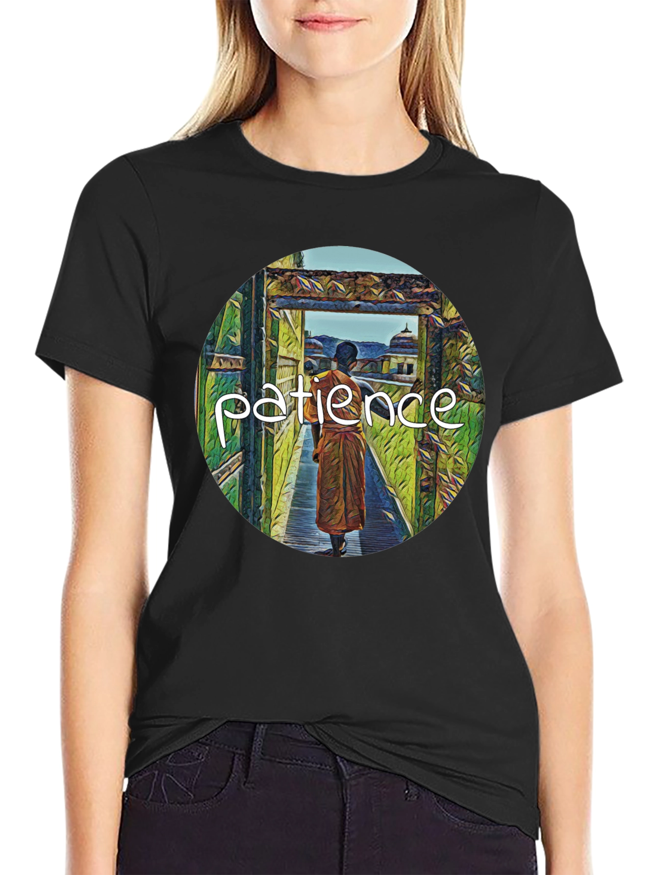 Patience Monk Black T-Shirt - Find Your Inner Peace
