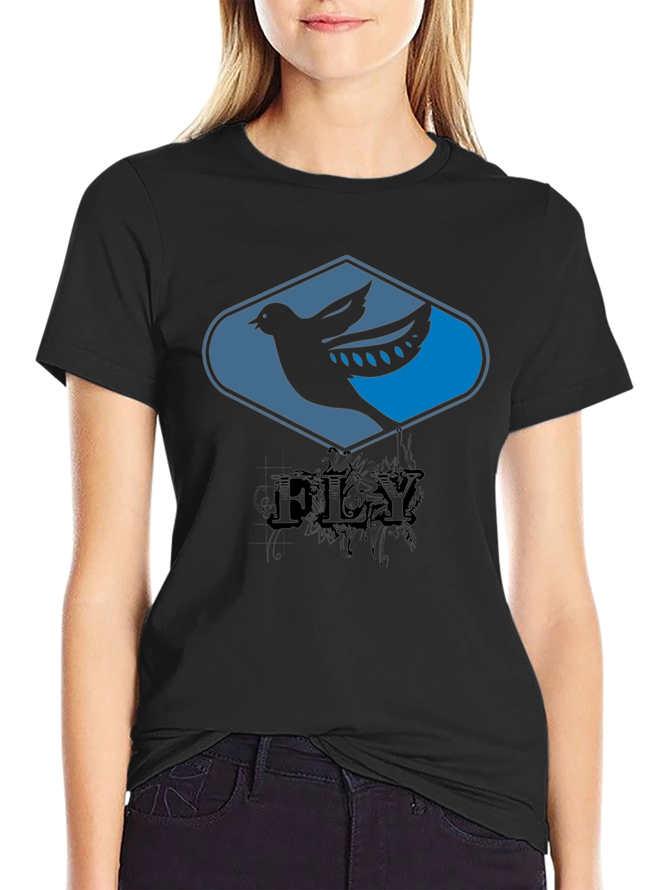 Fly Bird Graphic Tee - Black Cotton T-Shirt