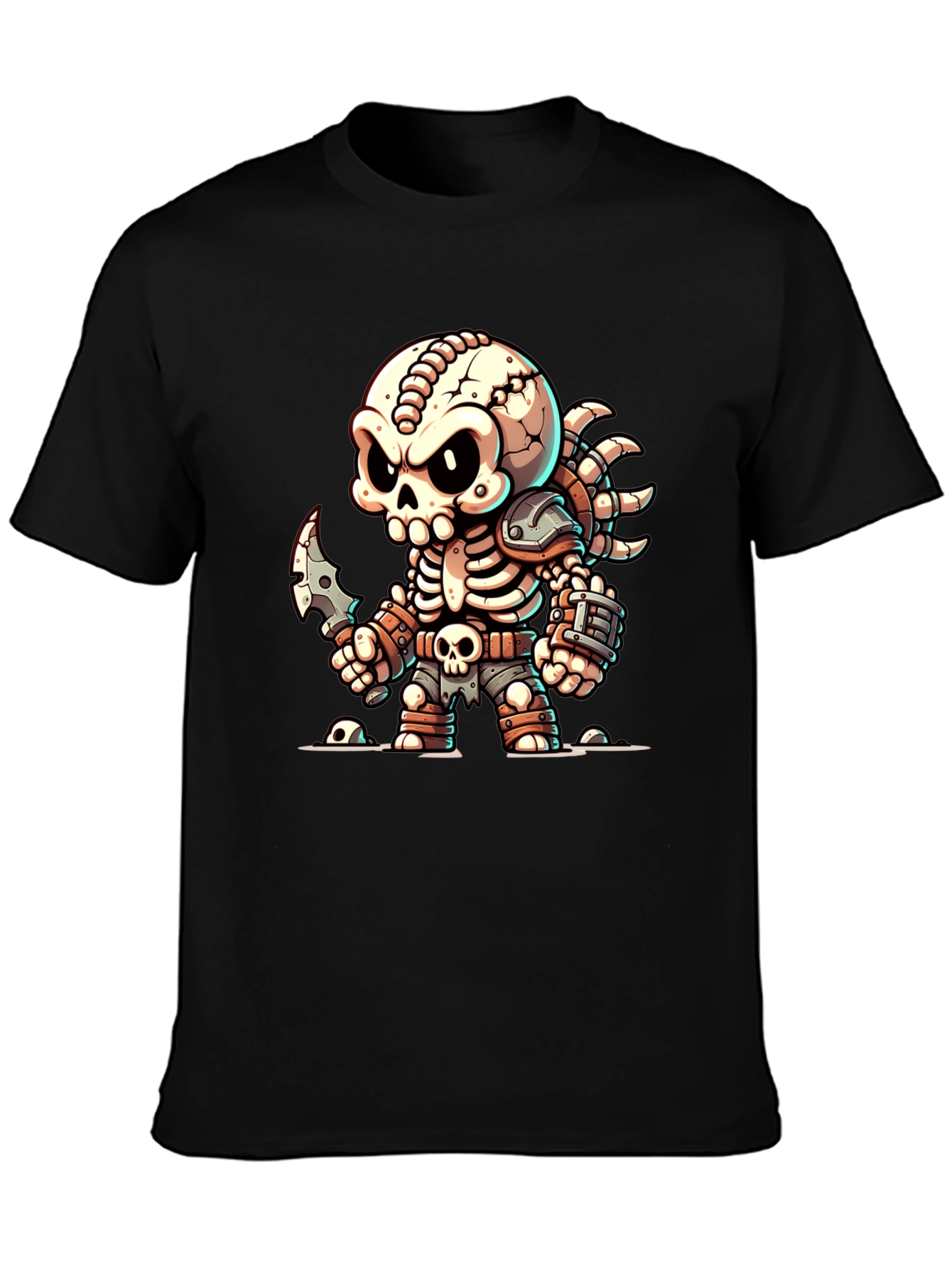 Cartoon Skeleton Warrior Graphic T-Shirt