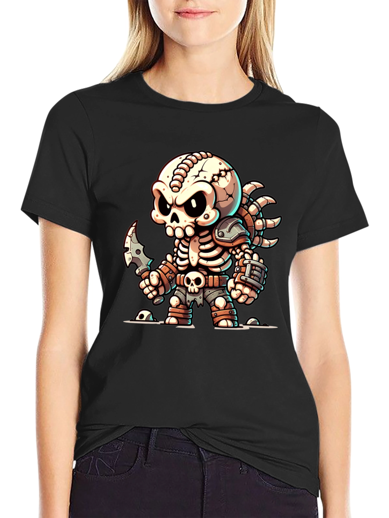 Cartoon Skeleton Warrior Graphic T-Shirt