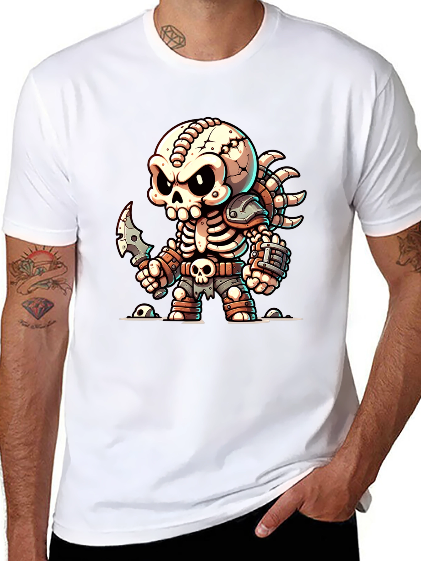 Cartoon Skeleton Warrior Graphic T-Shirt