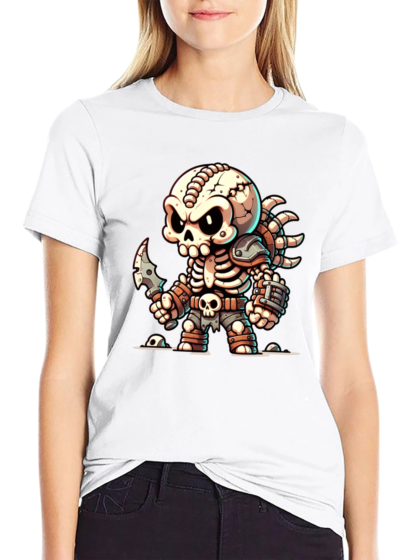 Cartoon Skeleton Warrior Graphic T-Shirt
