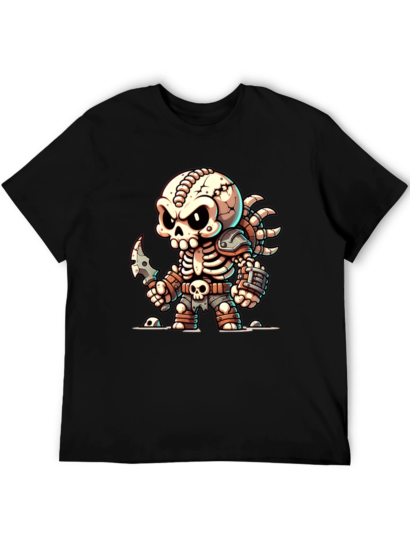 Cartoon Skeleton Warrior Graphic T-Shirt