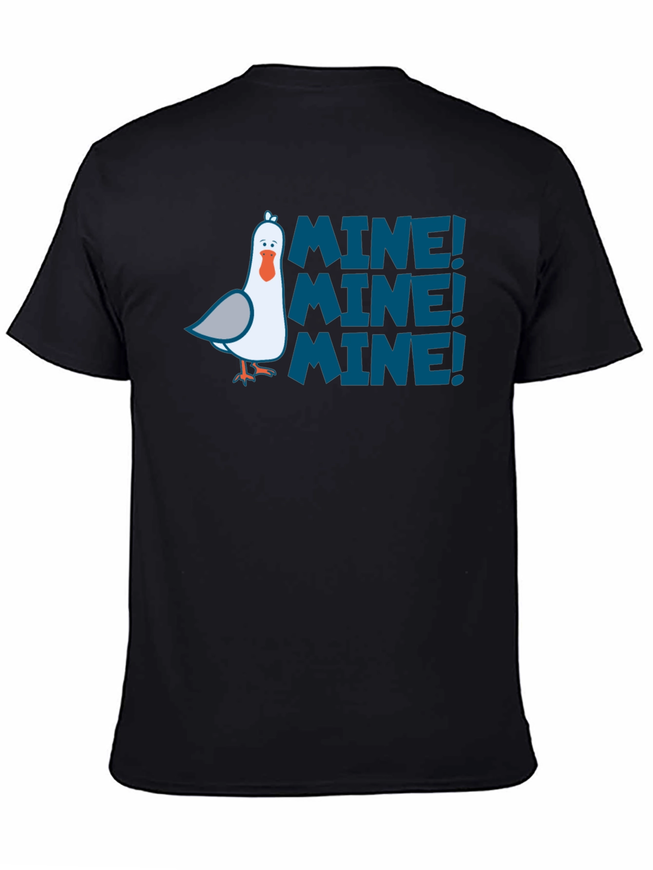 Mine! Graphic Print T-Shirt - Black Funny Seagull Design