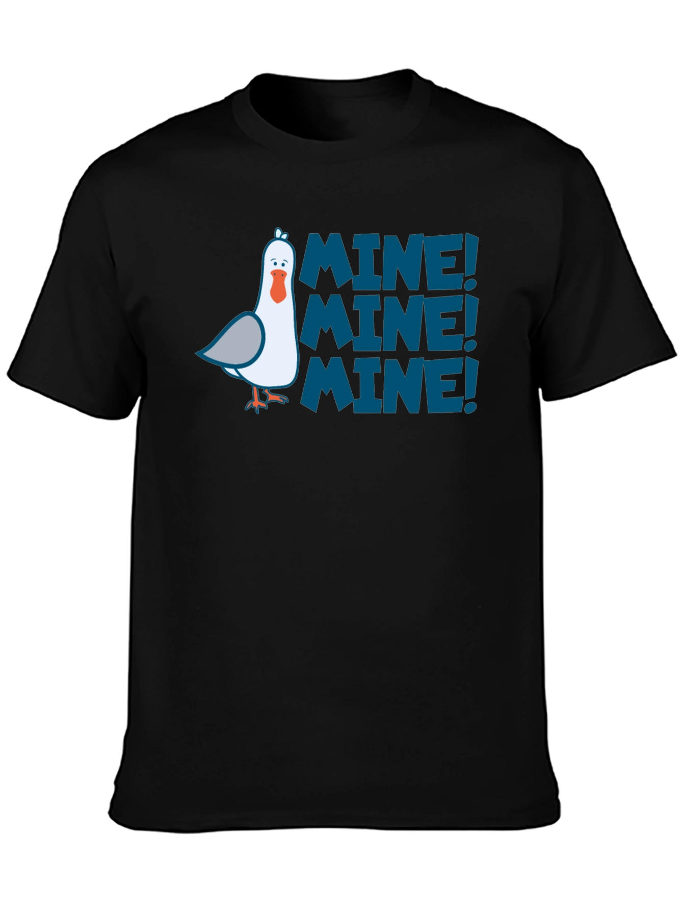 Mine! Graphic Print T-Shirt - Black Funny Seagull Design