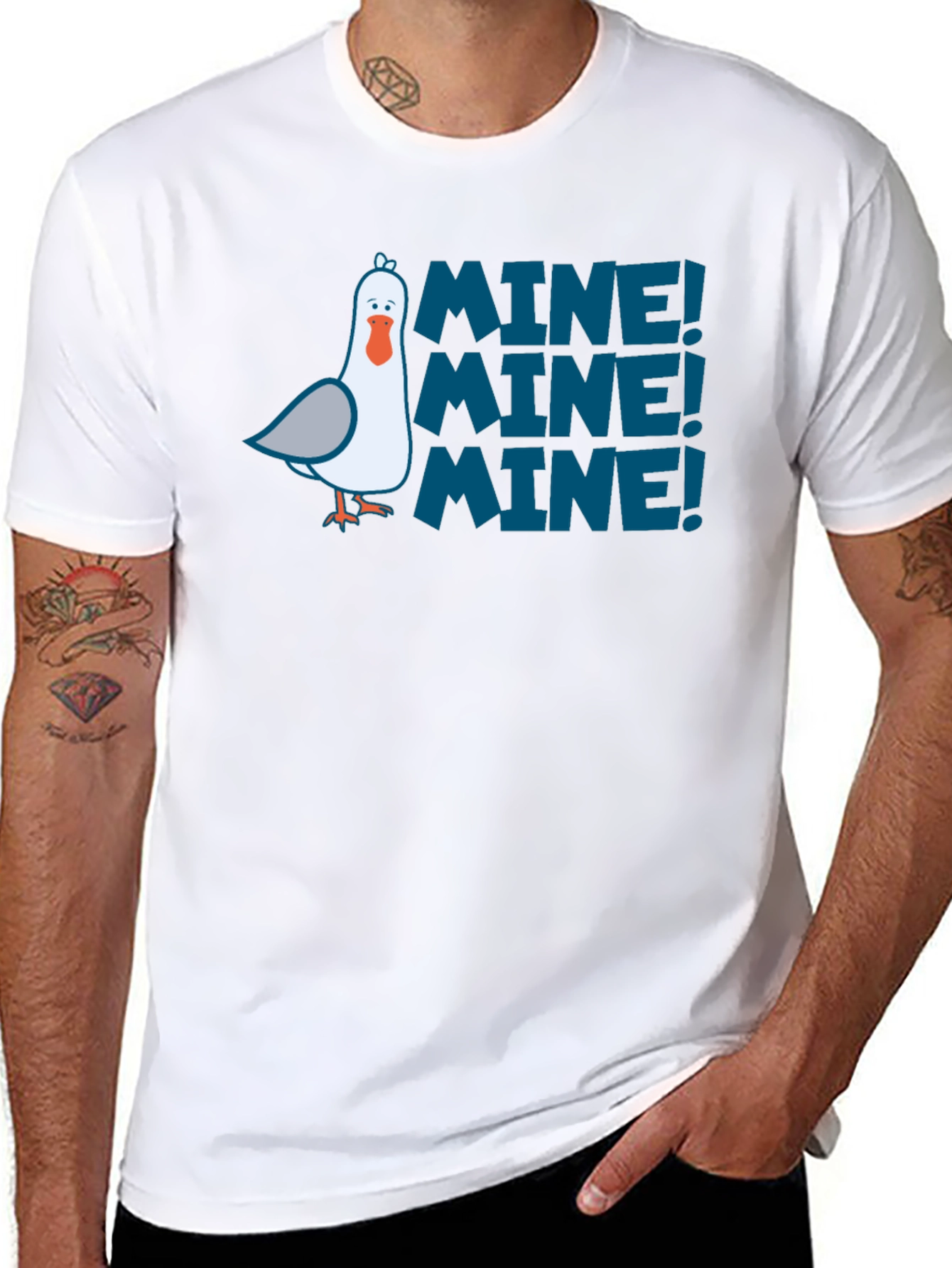 Mine! Graphic Print T-Shirt - Black Funny Seagull Design