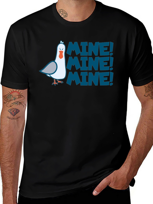 Mine! Graphic Print T-Shirt - Black Funny Seagull Design