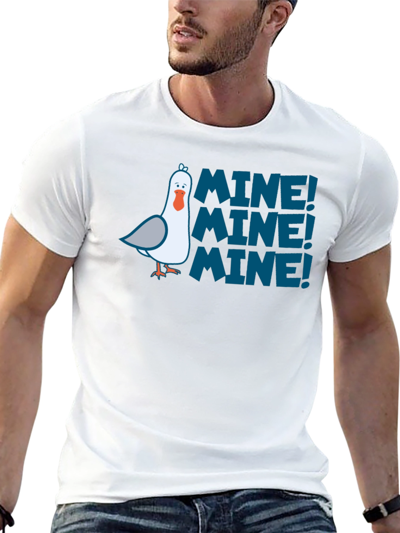Mine! Graphic Print T-Shirt - Black Funny Seagull Design