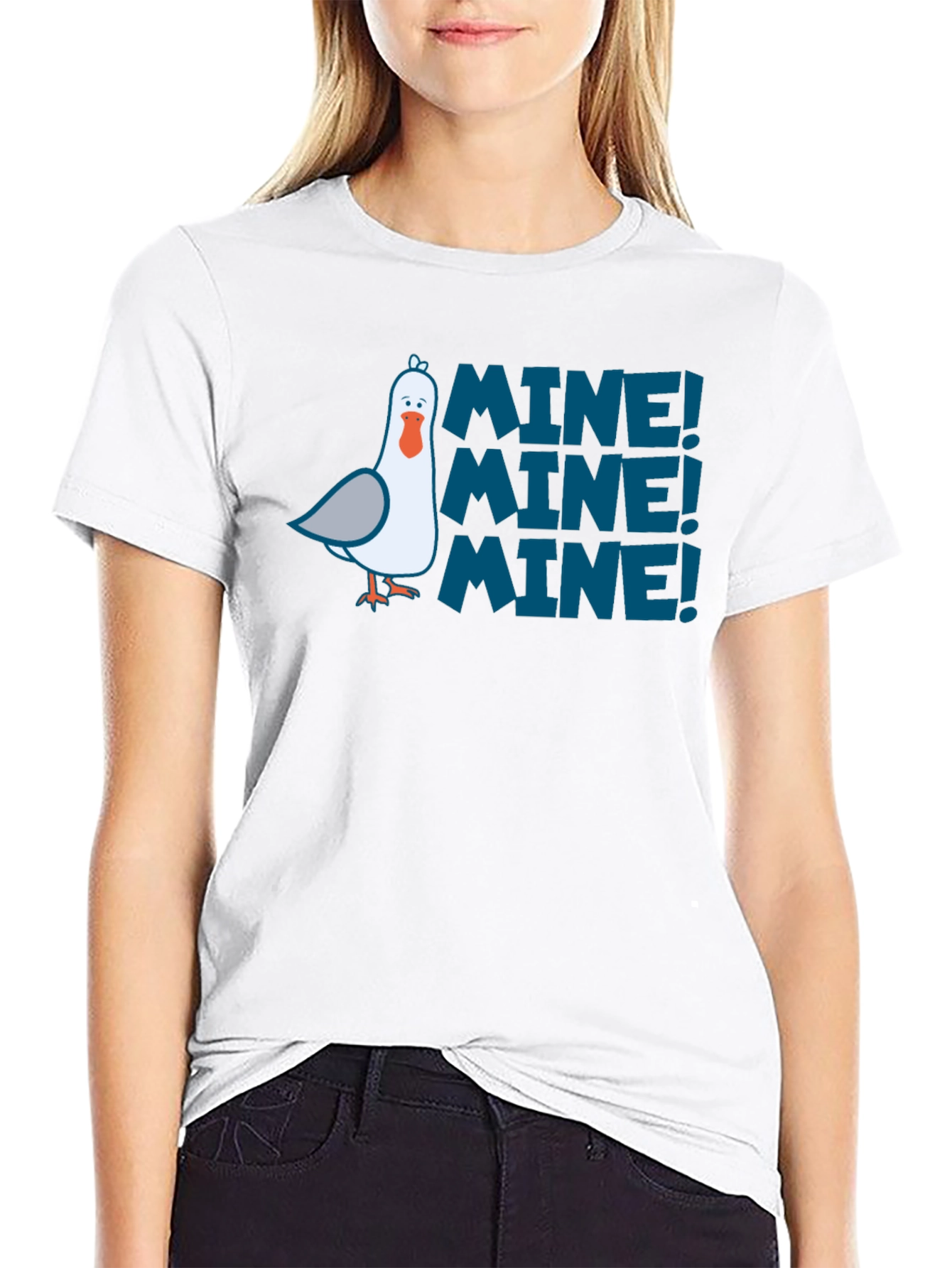 Mine! Graphic Print T-Shirt - Black Funny Seagull Design