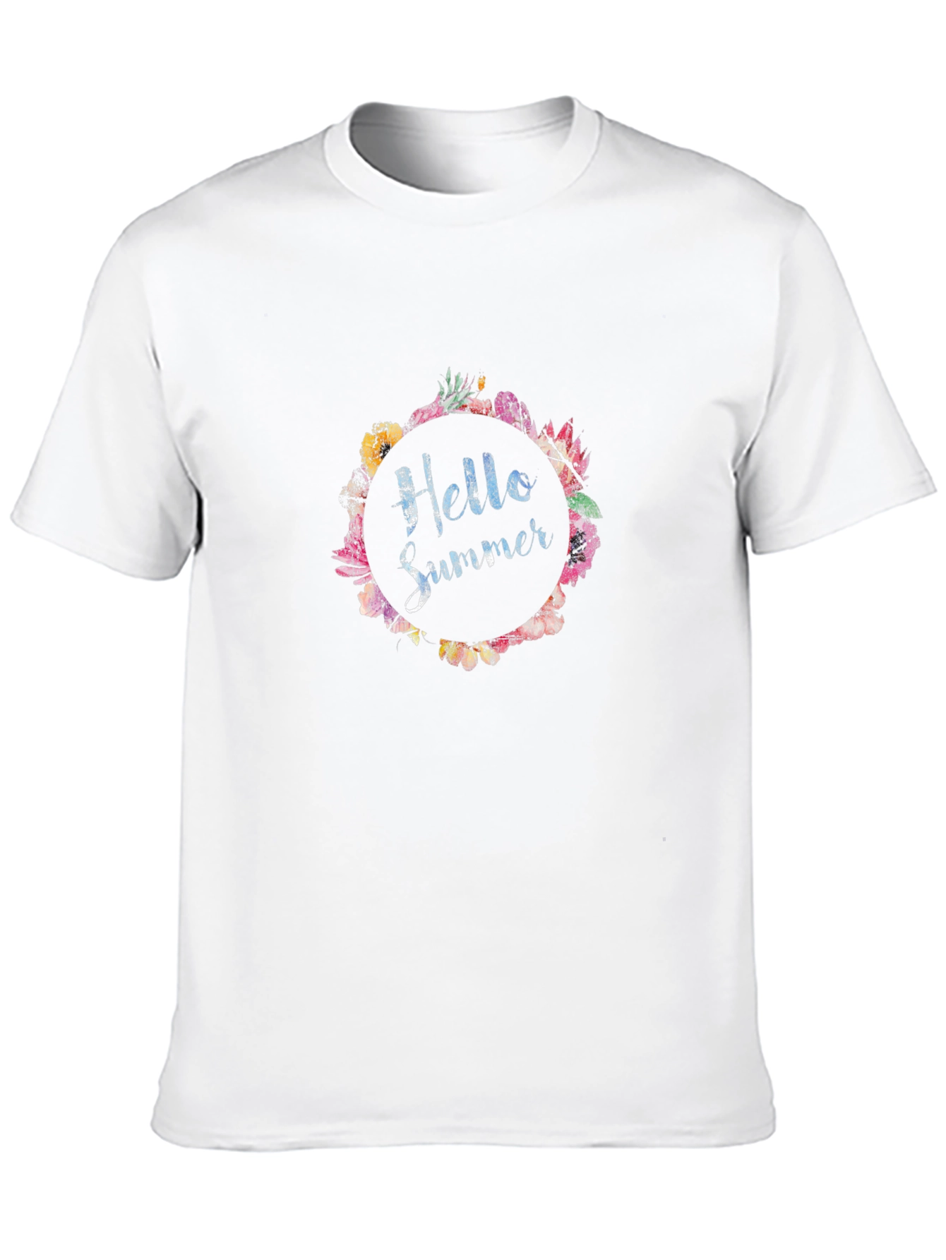 Hello Summer Floral Wreath Black T-Shirt