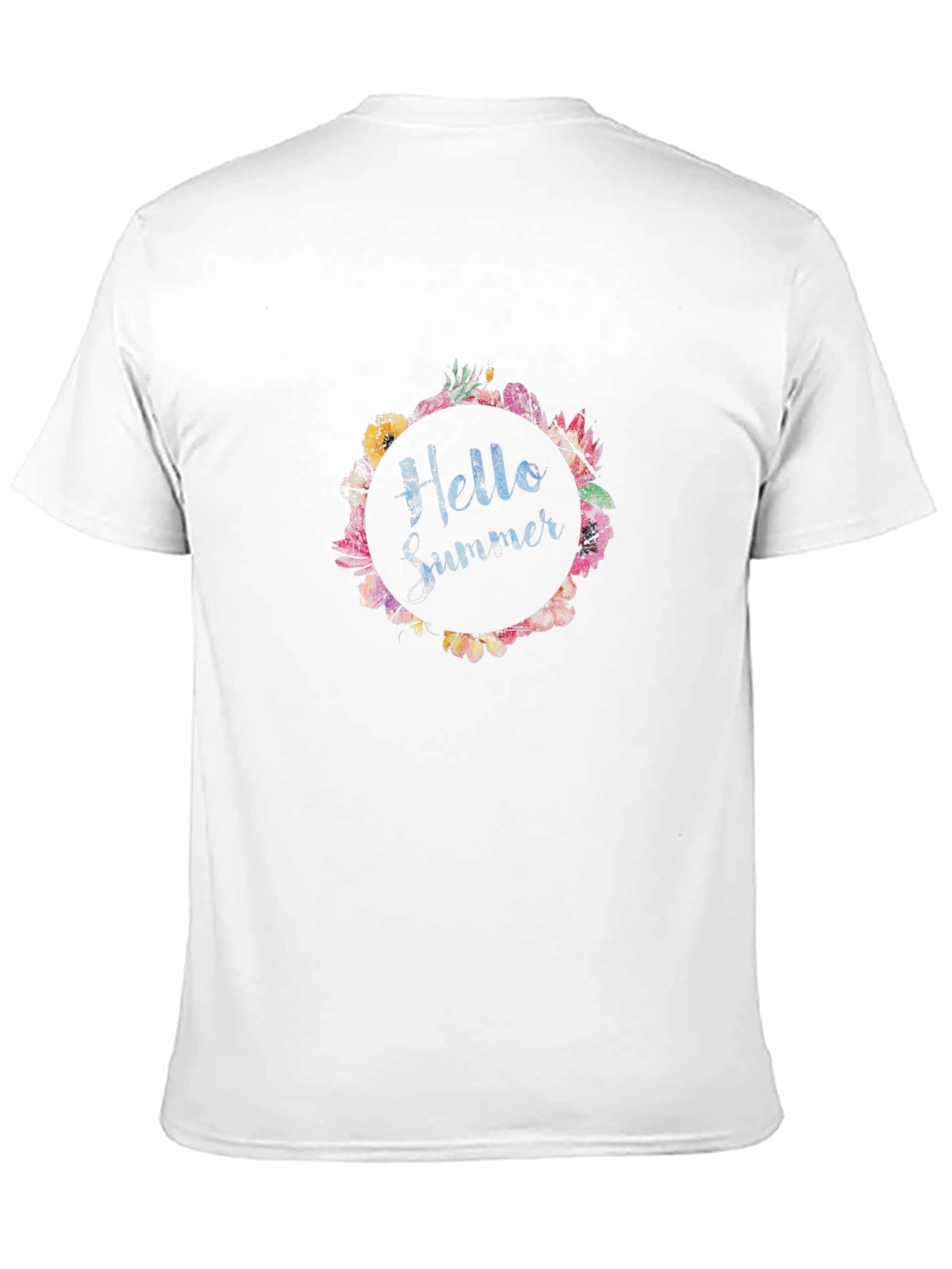 Hello Summer Floral Wreath Black T-Shirt
