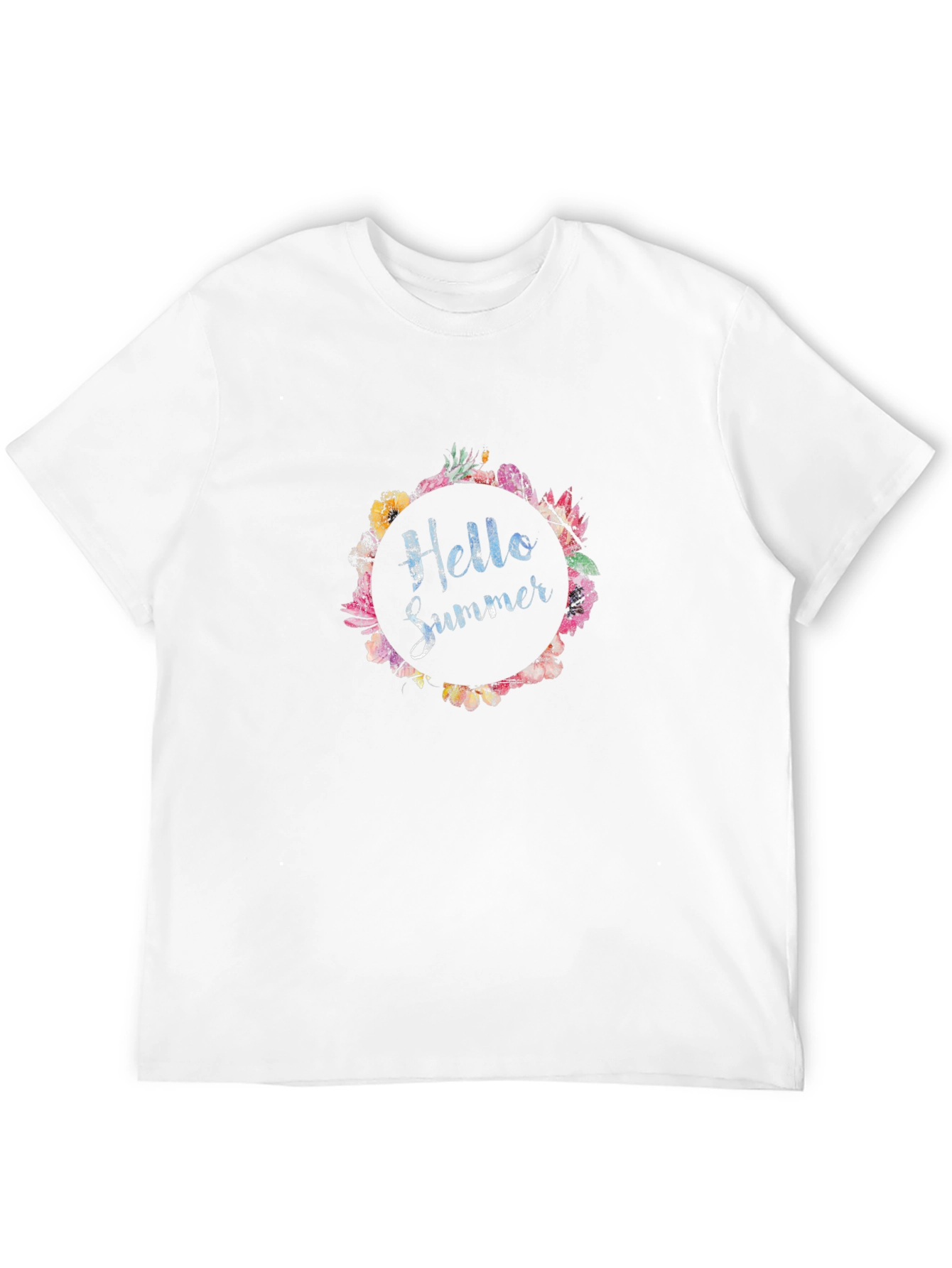 Hello Summer Floral Wreath Black T-Shirt