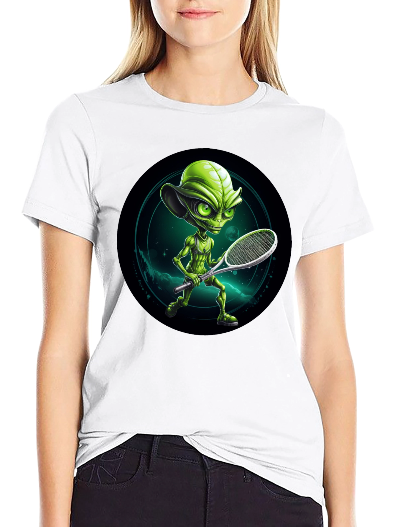 Alien Tennis Player Graphic T-Shirt