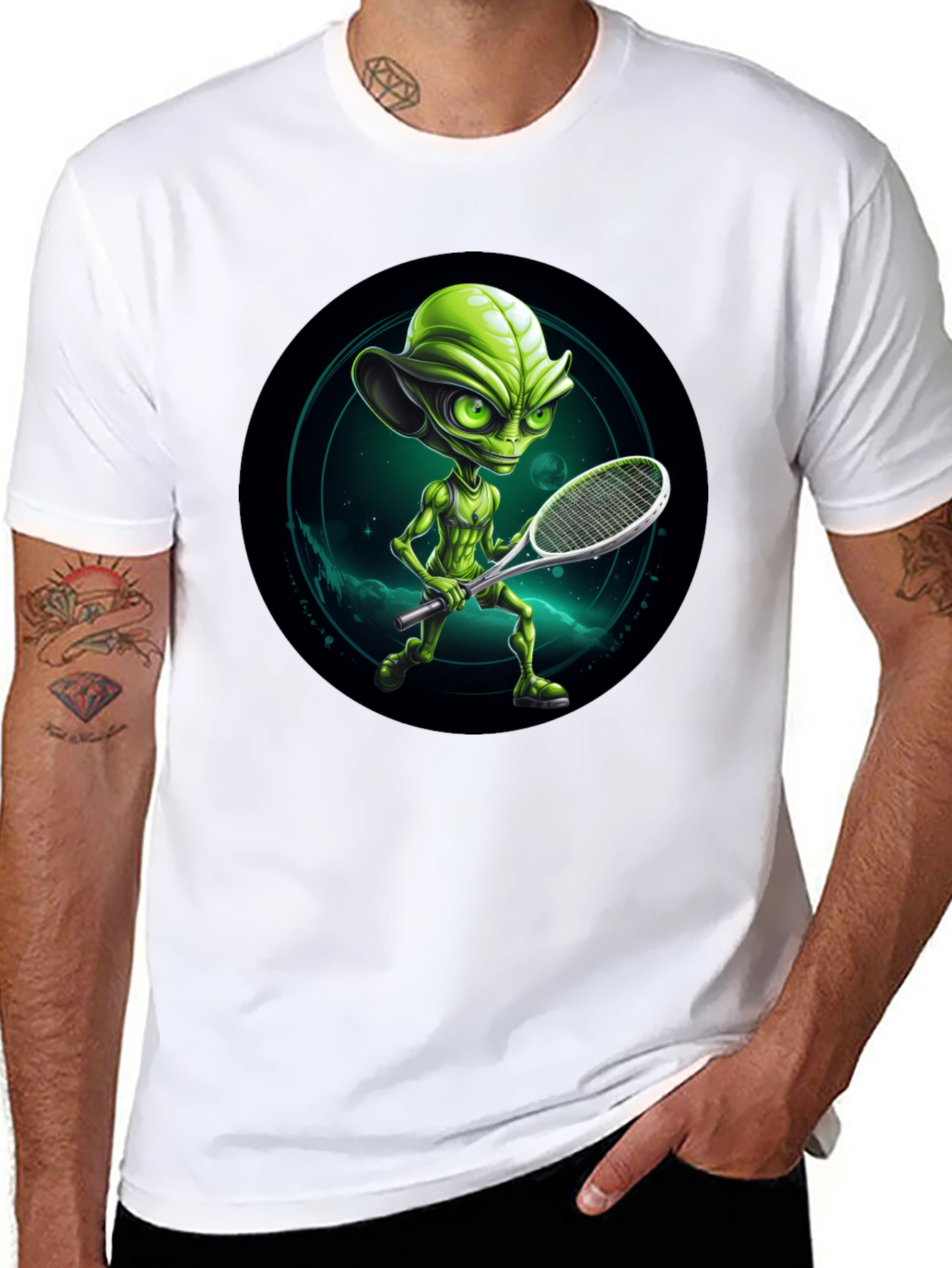Alien Tennis Player Graphic T-Shirt