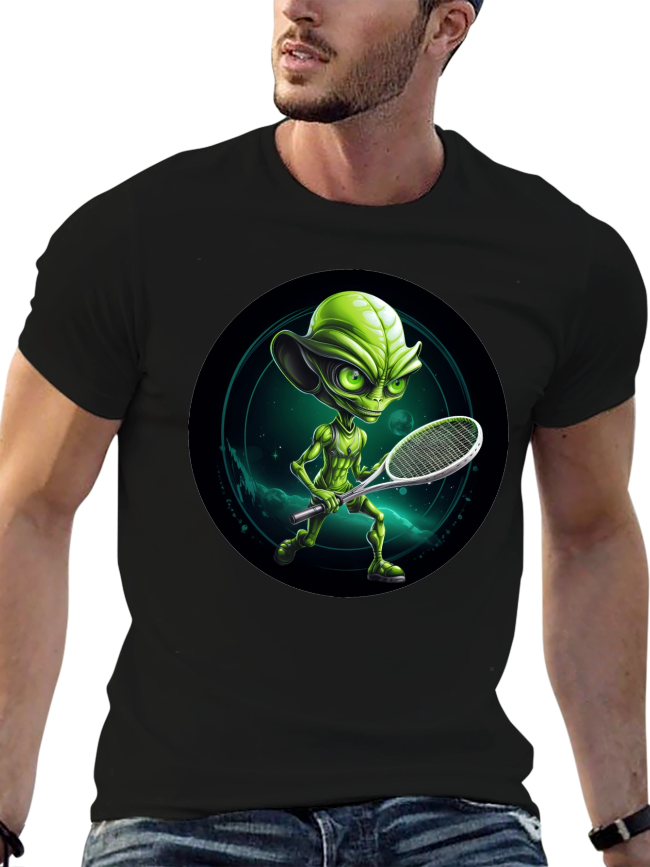 Alien Tennis Player Graphic T-Shirt