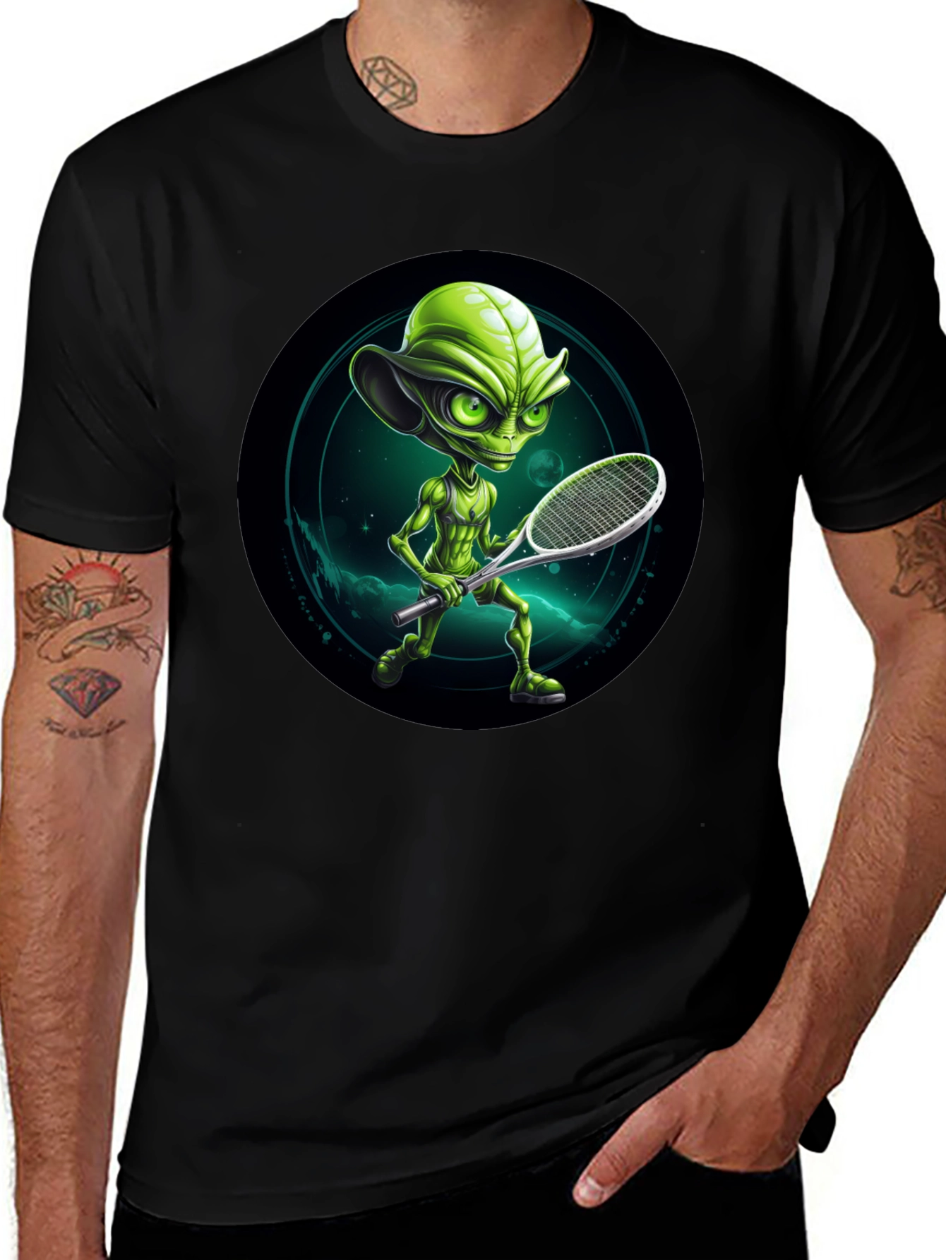 Alien Tennis Player Graphic T-Shirt