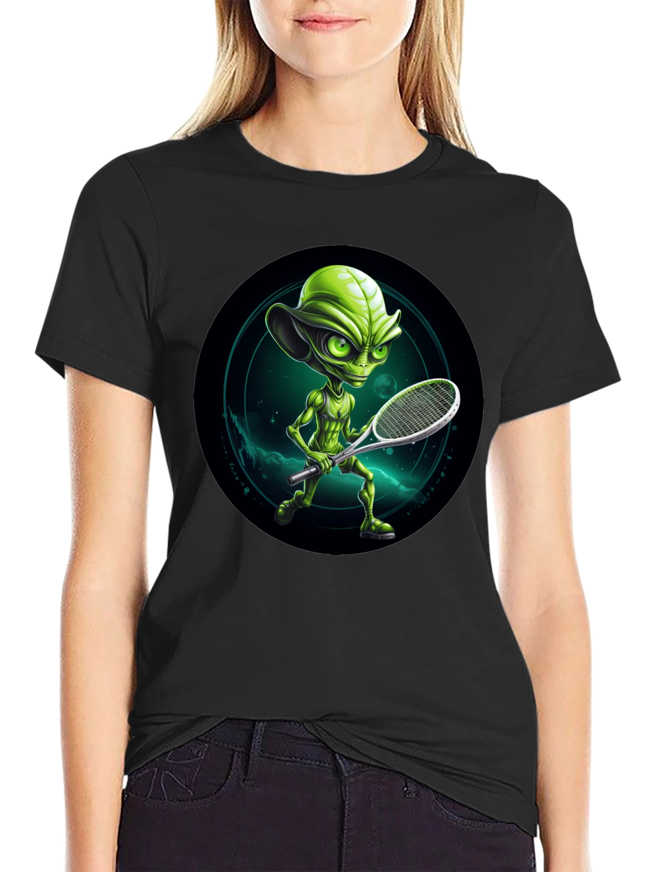 Alien Tennis Player Graphic T-Shirt