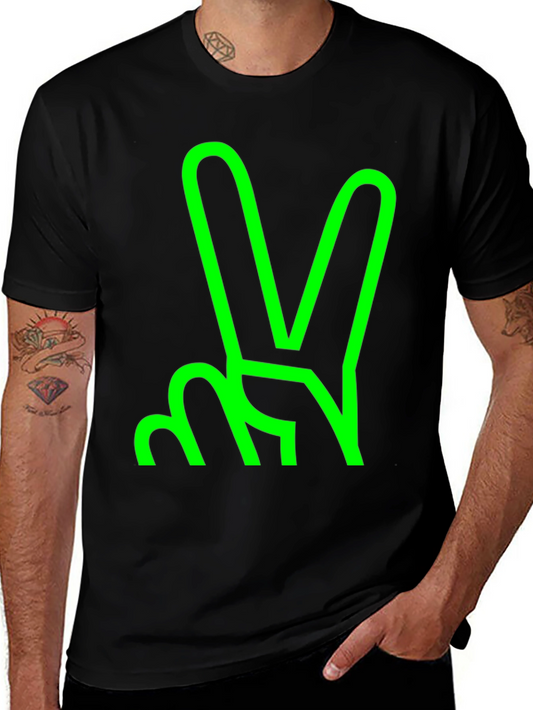 Green Peace Sign Graphic Black T-Shirt