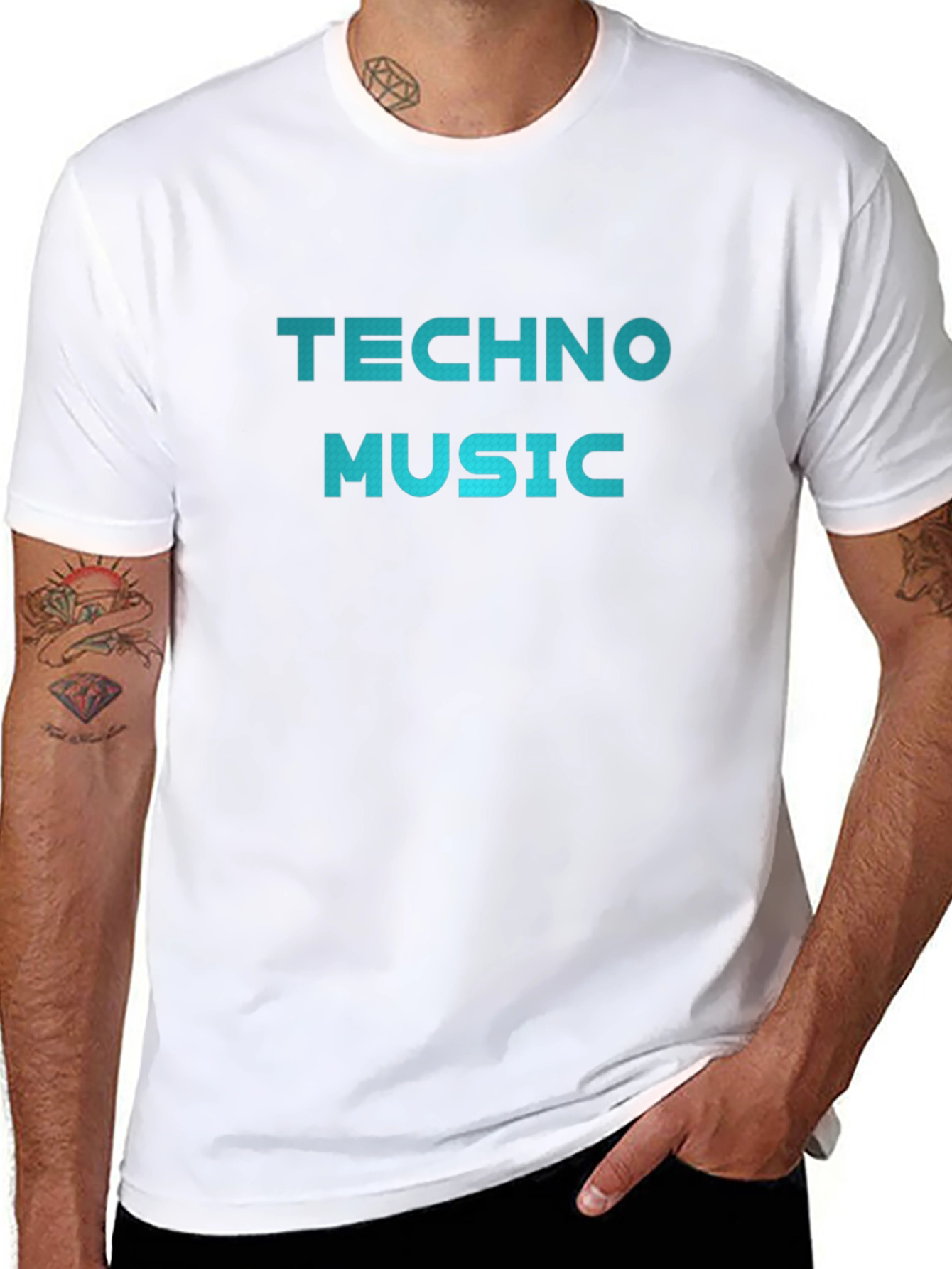 Techno Music Graphic Print Crew Neck T-Shirt