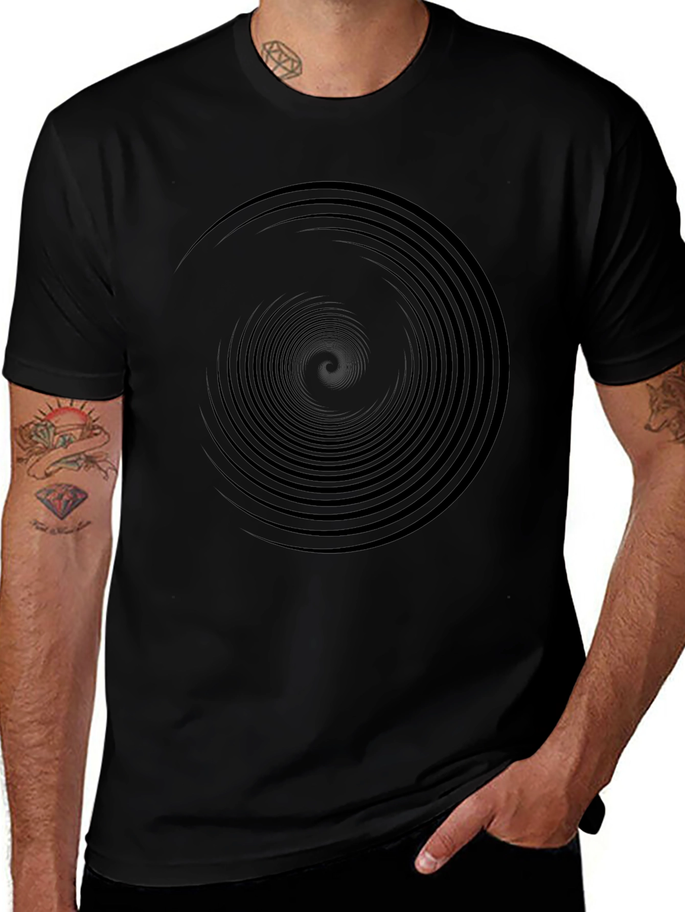 Hypnotic Spiral Graphic Black T-Shirt