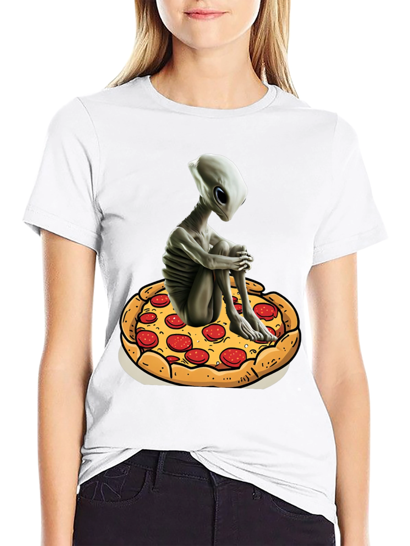 Alien Pizza Graphic Tee - Unisex Black Cotton T-Shirt