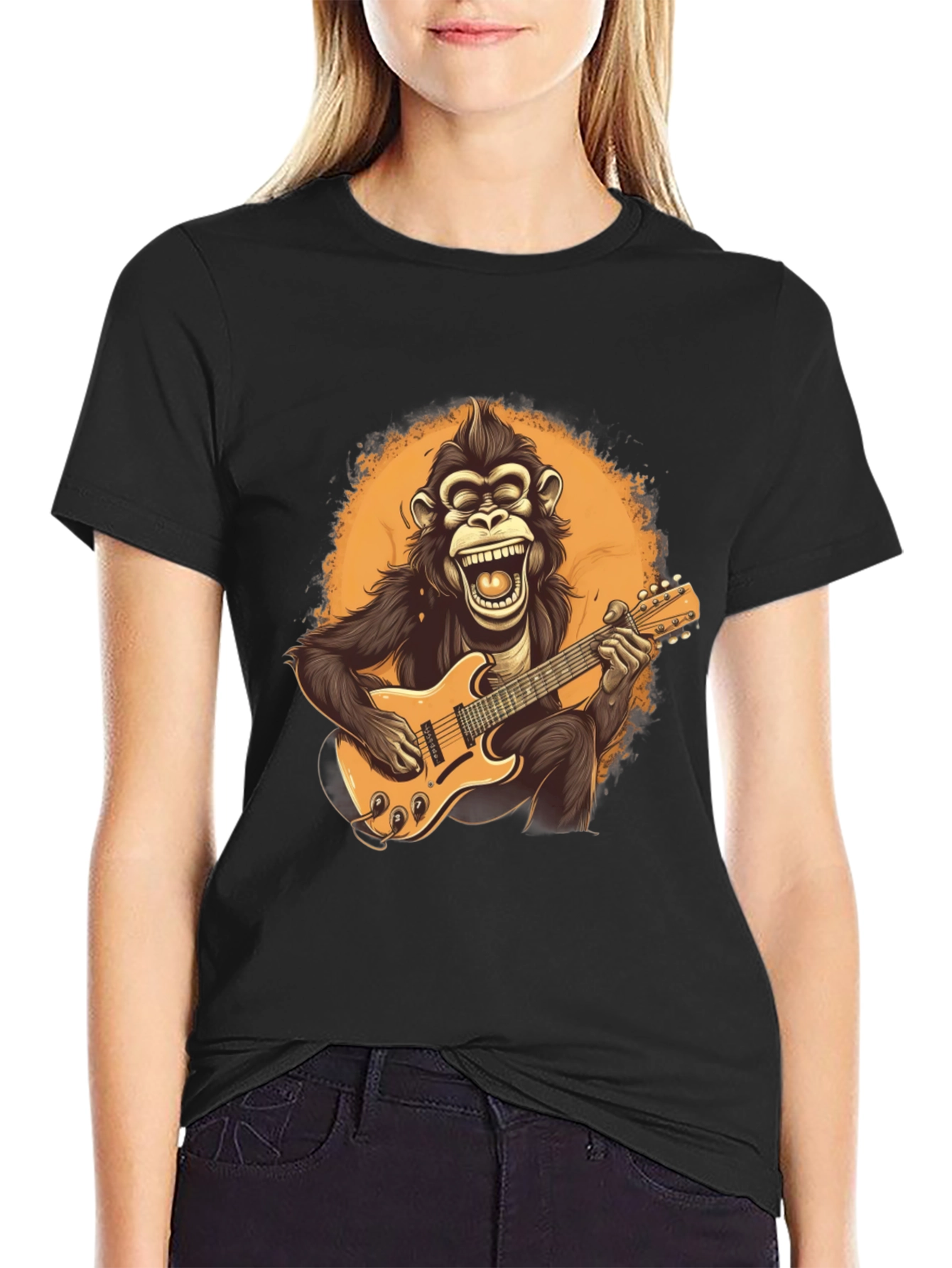Monkey Guitarist Graphic Tee - Black T-Shirt