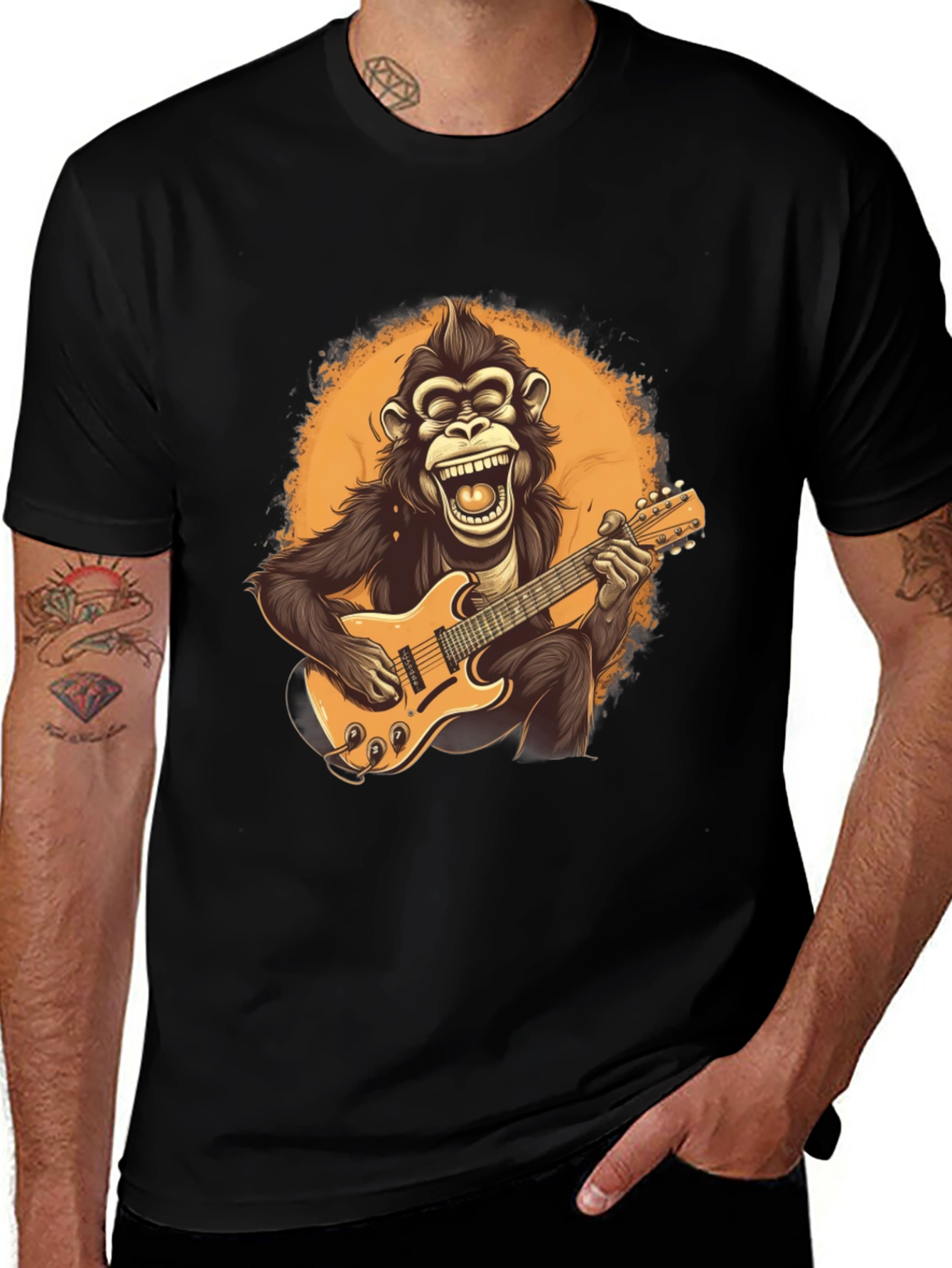 Monkey Guitarist Graphic Tee - Black T-Shirt