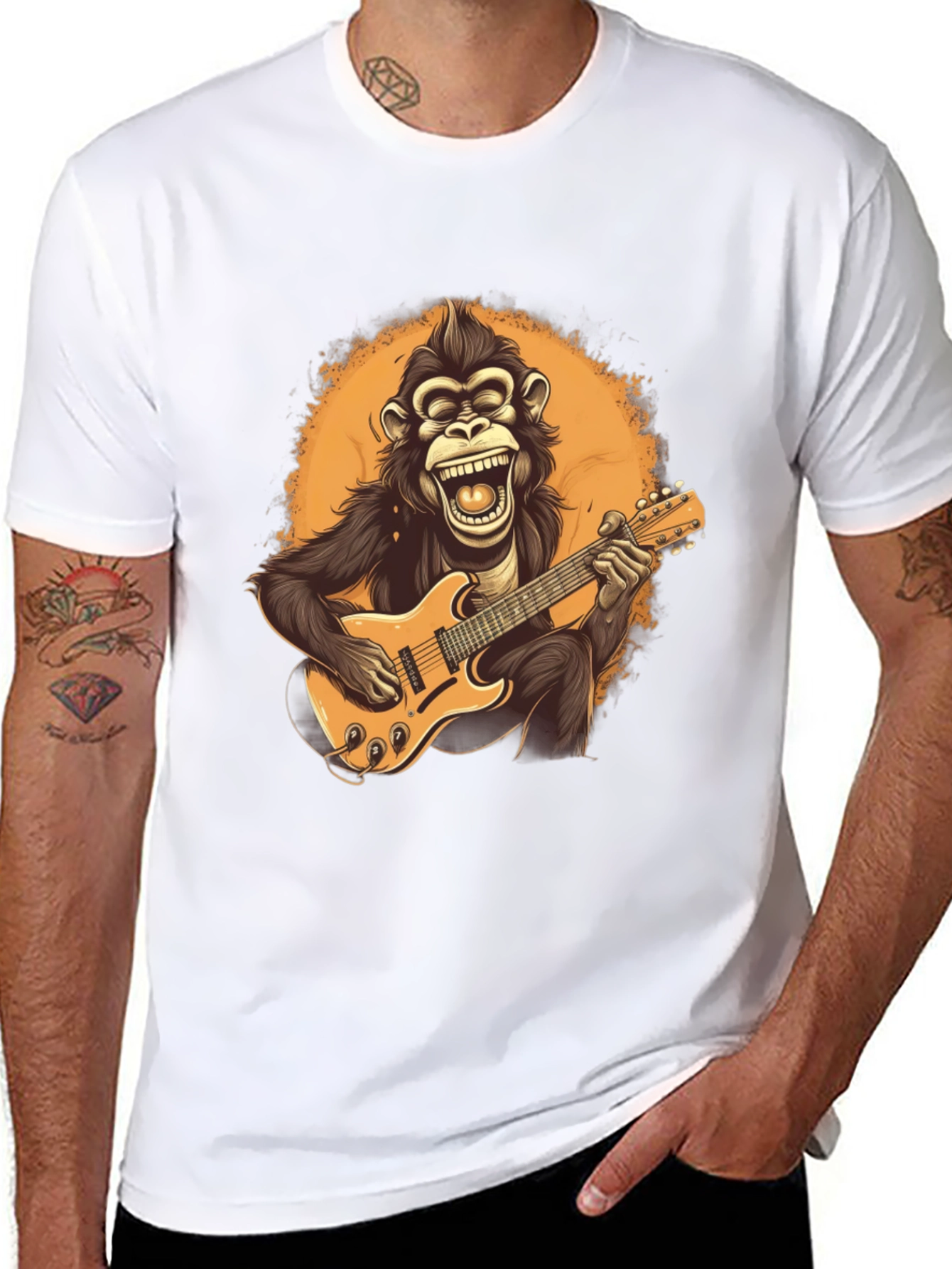 Monkey Guitarist Graphic Tee - Black T-Shirt
