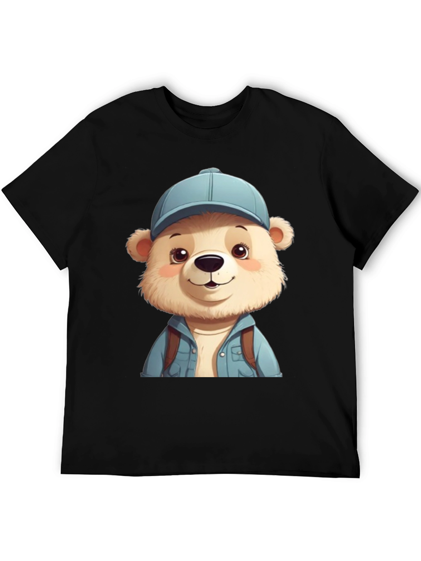 Cute Bear Tourist T-Shirt - Black Cotton Blend