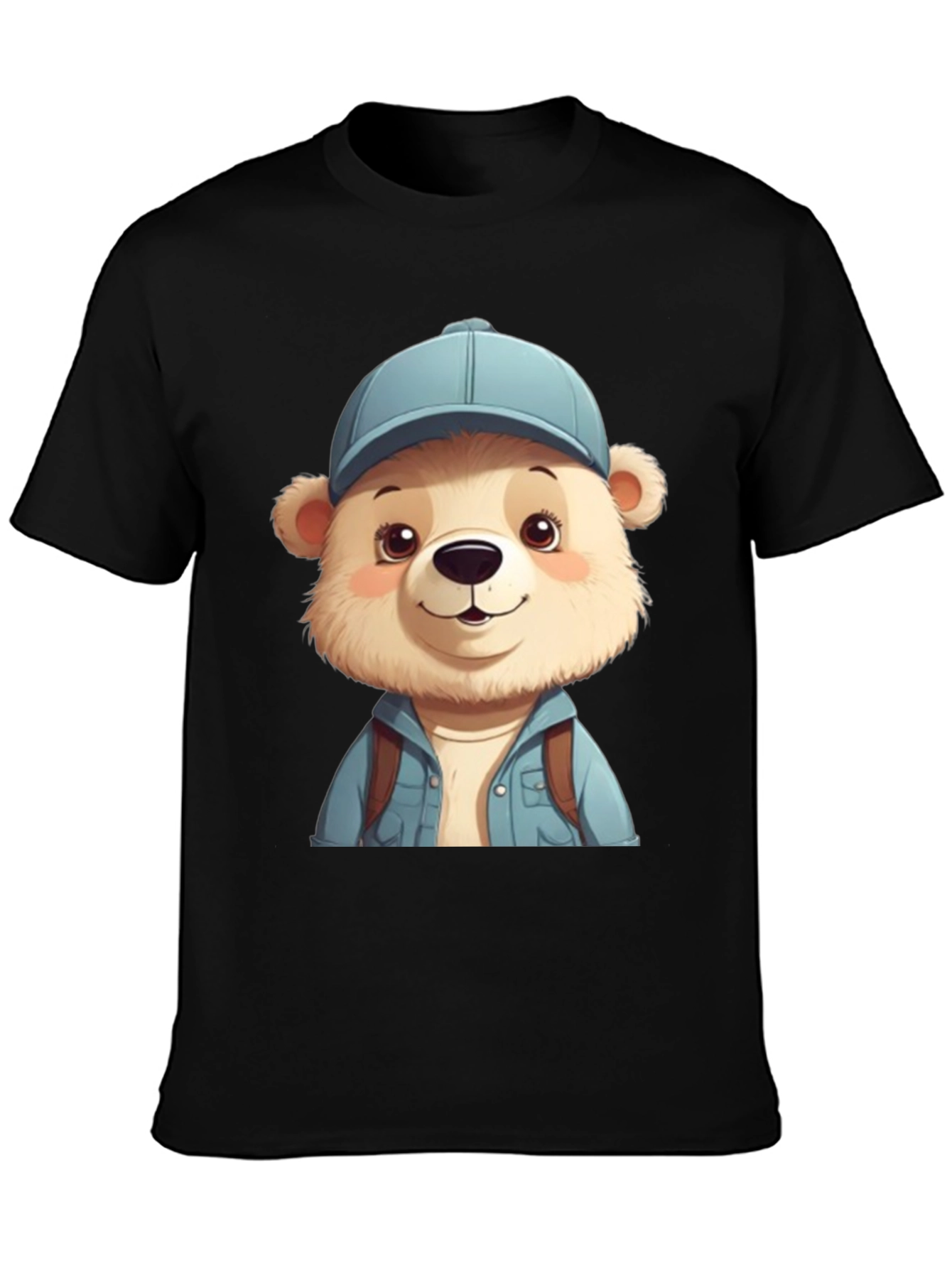 Cute Bear Tourist T-Shirt - Black Cotton Blend