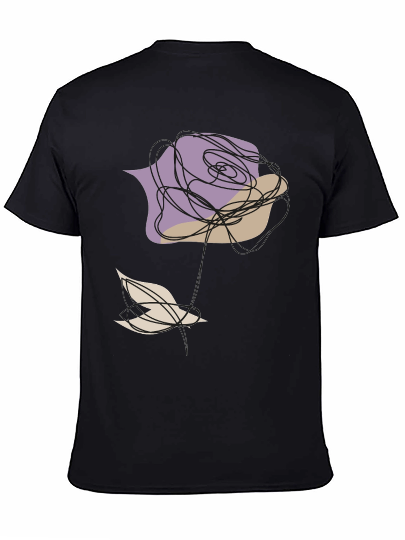 Abstract Rose and Bird Black Graphic Tee