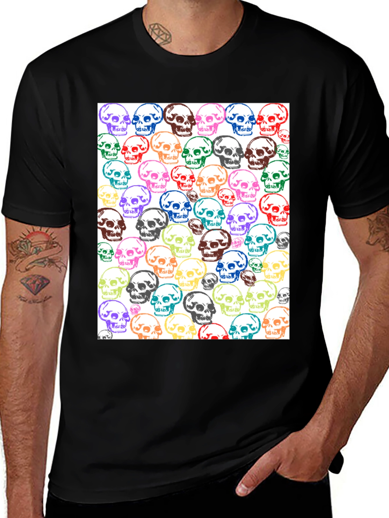 Skull Pattern Graphic Tee - Unisex Black T-Shirt
