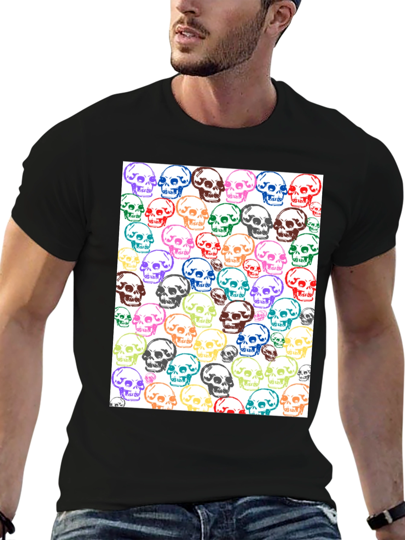 Skull Pattern Graphic Tee - Unisex Black T-Shirt
