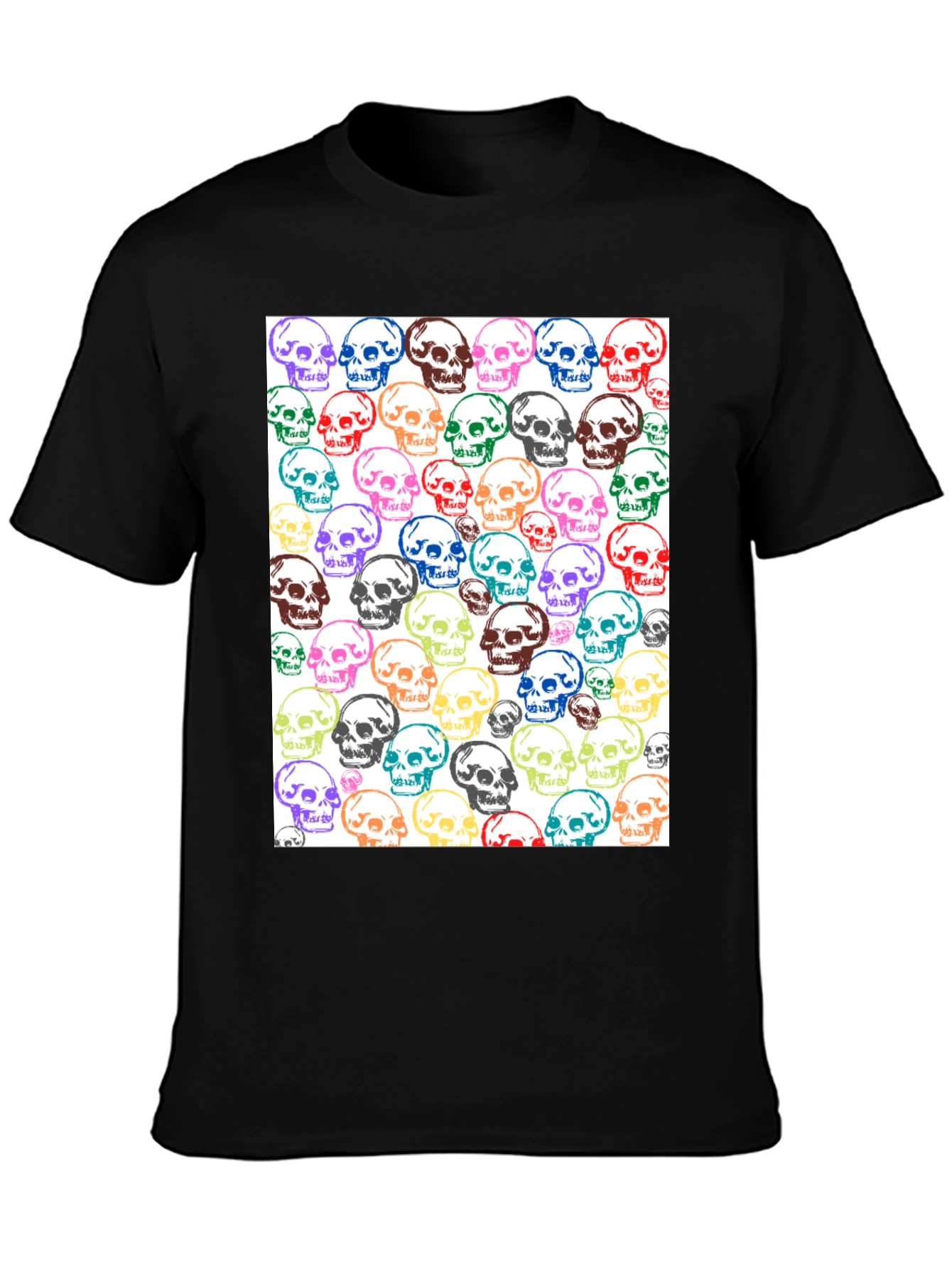 Skull Pattern Graphic Tee - Unisex Black T-Shirt