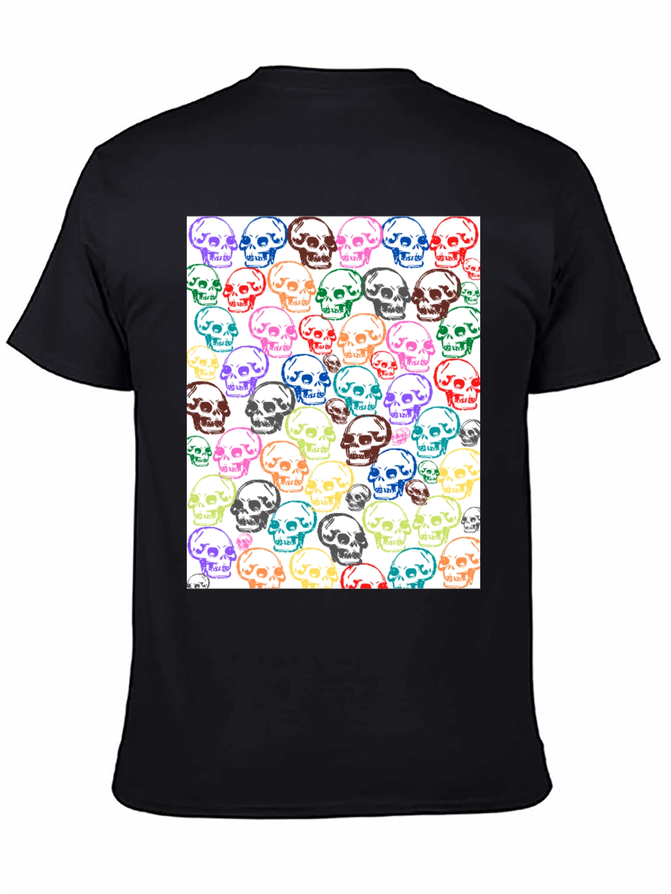 Skull Pattern Graphic Tee - Unisex Black T-Shirt