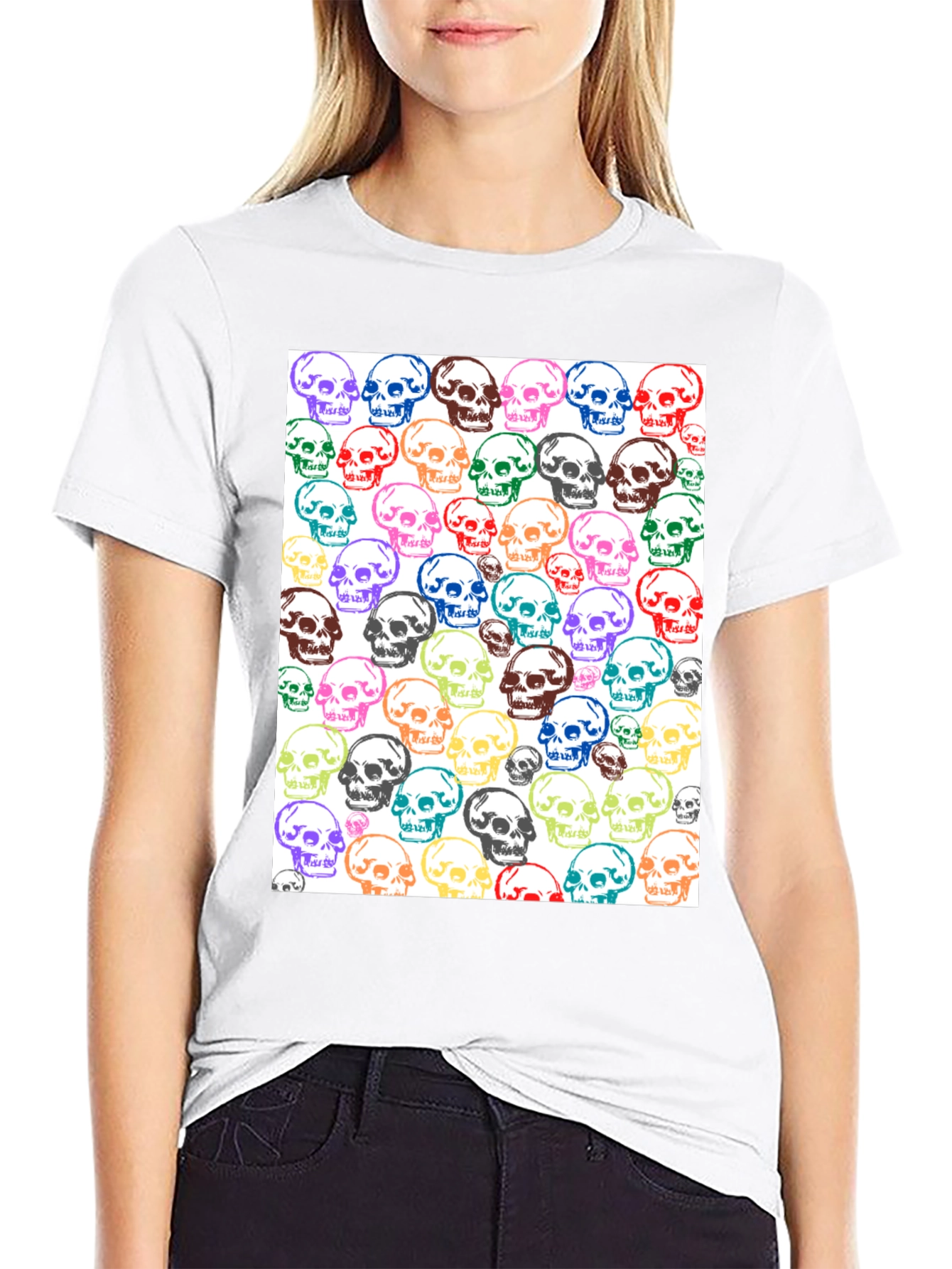 Skull Pattern Graphic Tee - Unisex Black T-Shirt