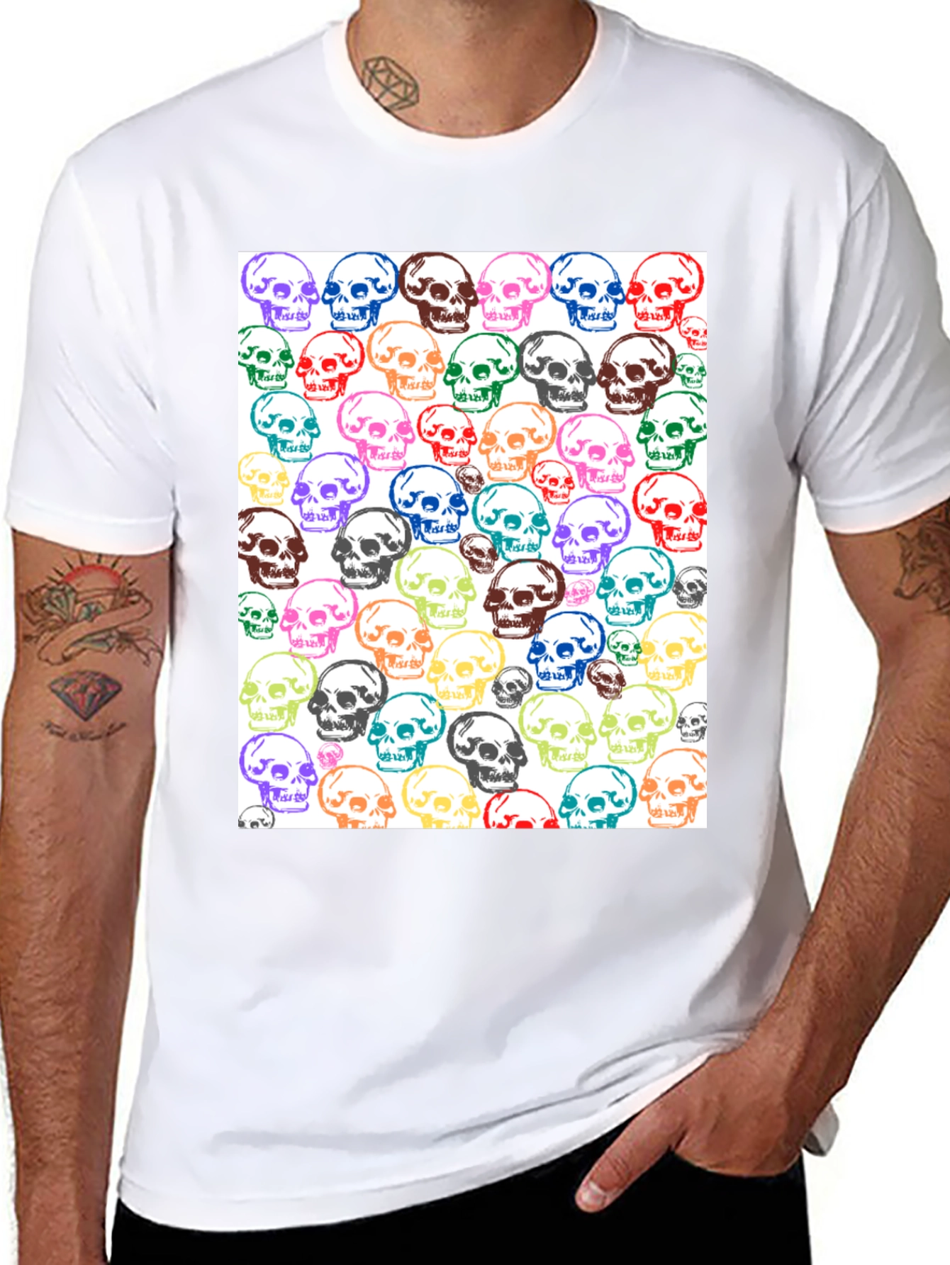 Skull Pattern Graphic Tee - Unisex Black T-Shirt