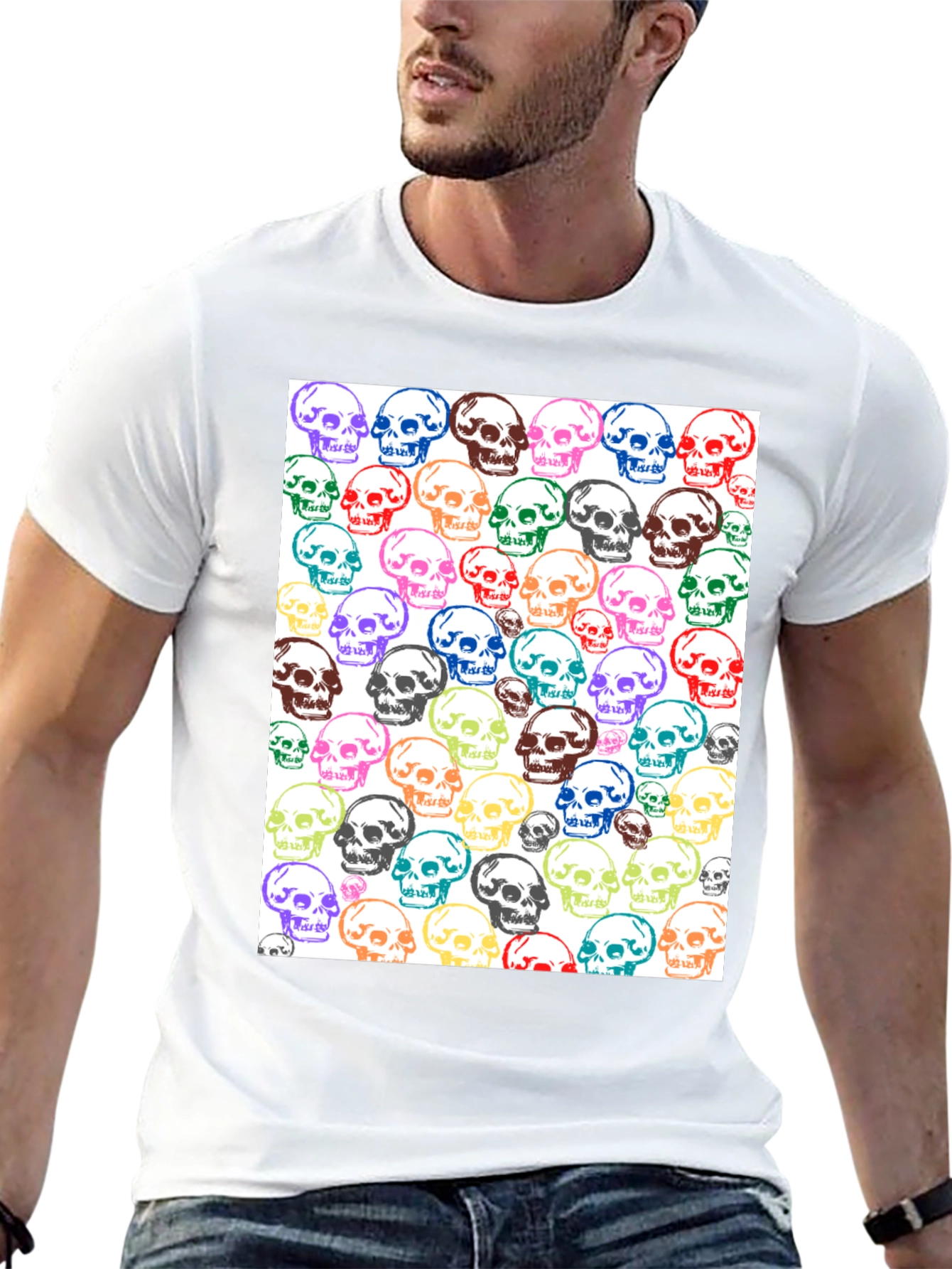 Skull Pattern Graphic Tee - Unisex Black T-Shirt