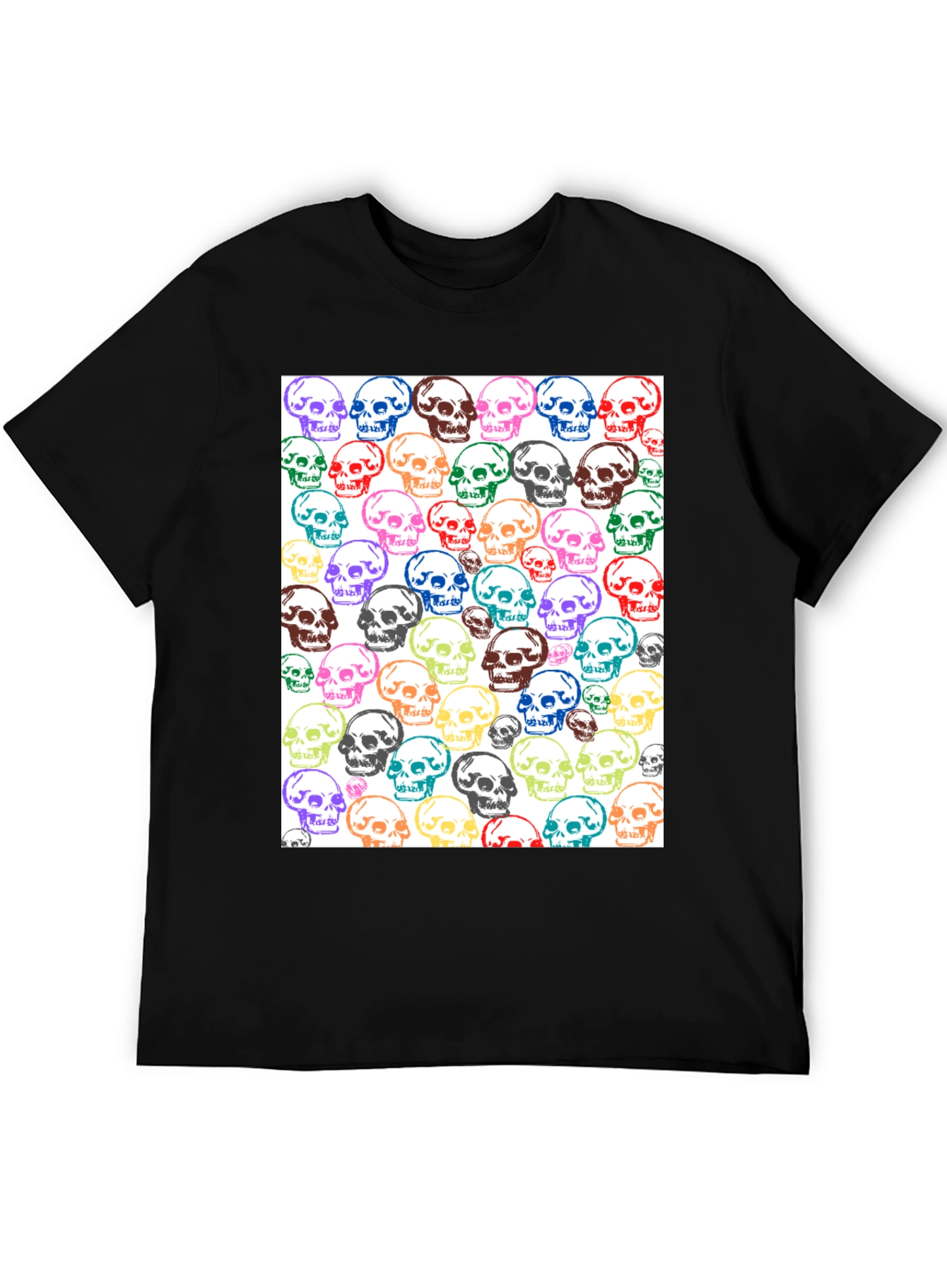 Skull Pattern Graphic Tee - Unisex Black T-Shirt